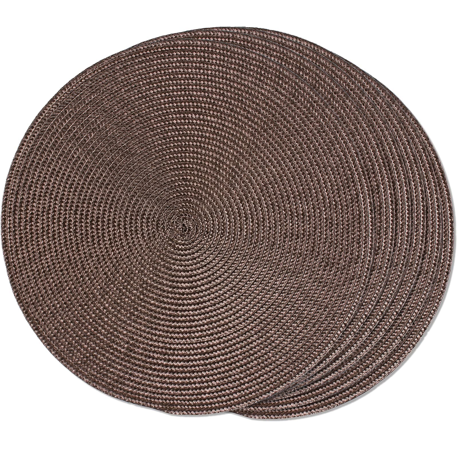 FunWheat Round Braided Placemats Set of 6 Table Mats for Dining Tables Woven Washable Non-Slip Place mats 15 inch(brown, 6pcs)