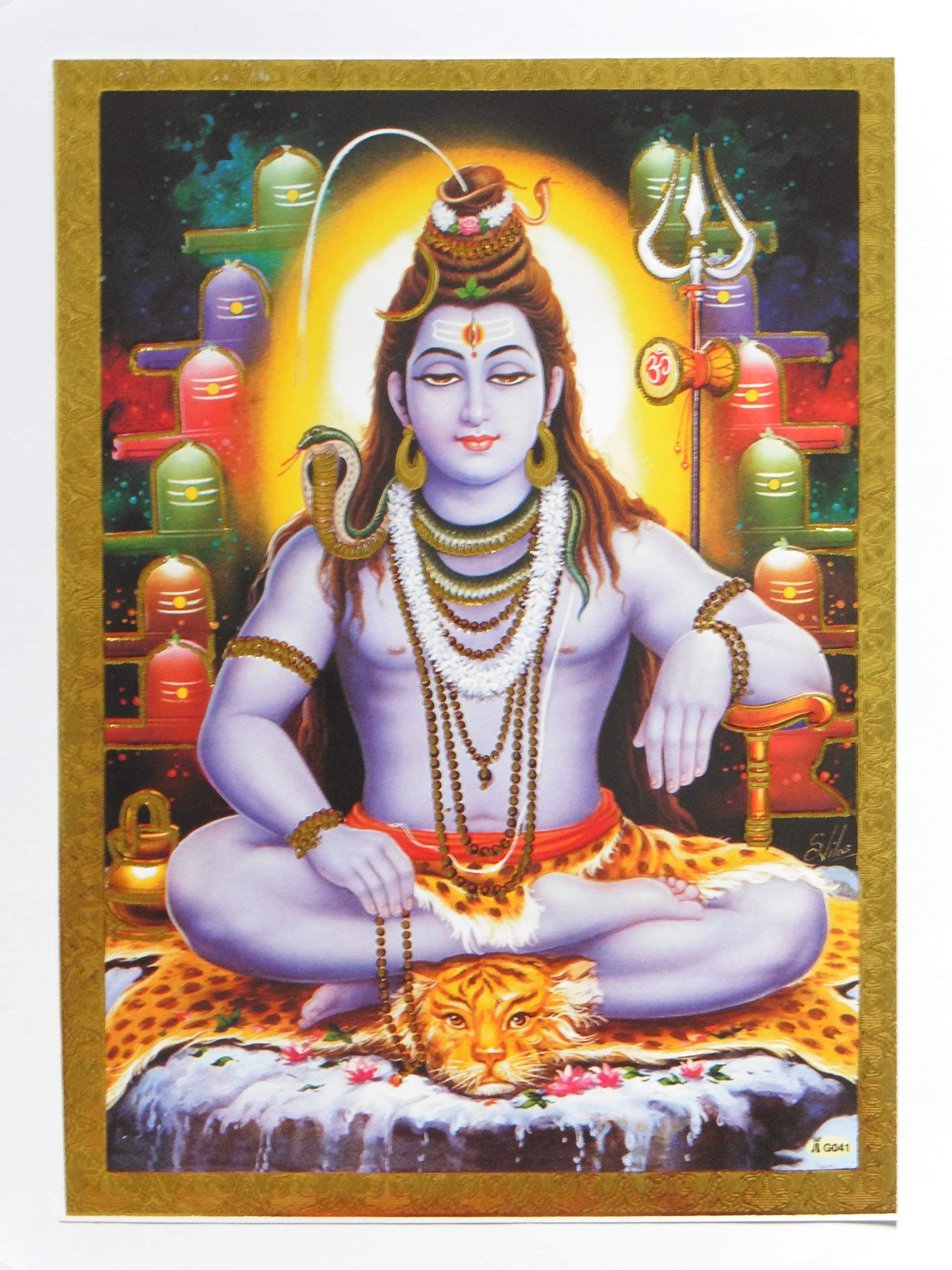 Gold Foil Embossed Hindu God Lord Shiva Shrine Picture
