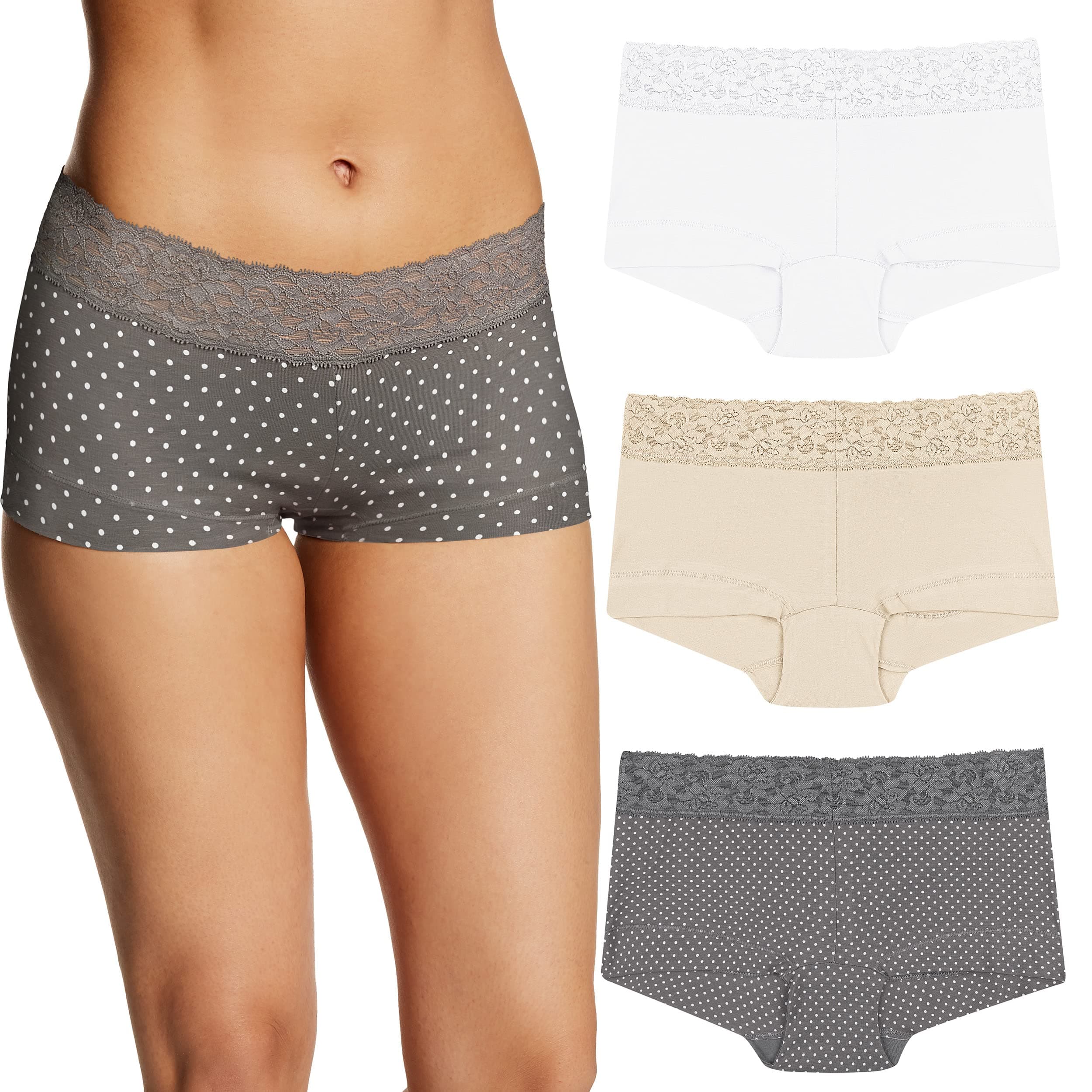 womens Underwear Boy Shorts Pack, 3-pack, Stretch Cotton Underwear Women Pack, Comfy Boy Short Panties for Women