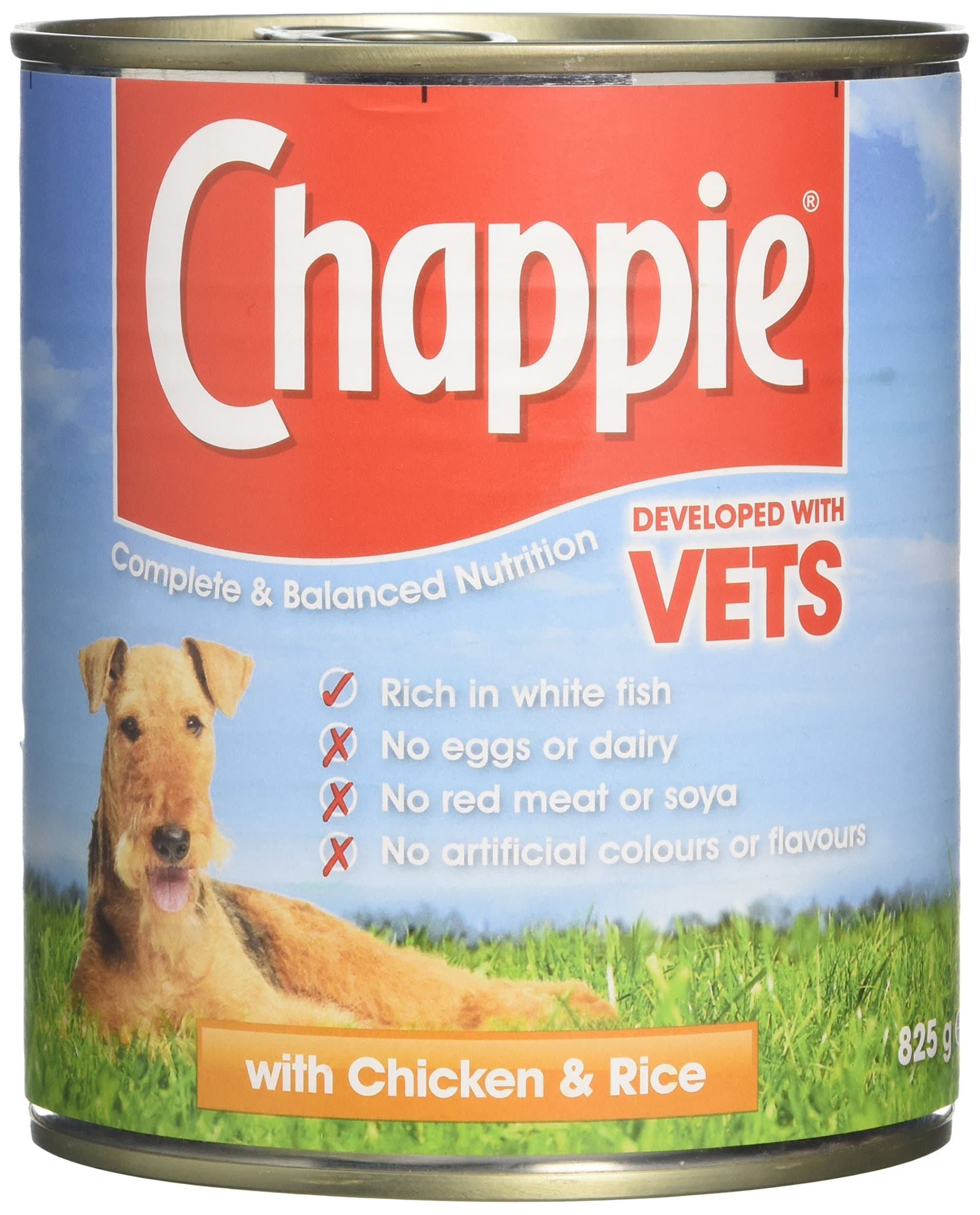 Chappie Canned Wet Dog Food for Adult Dogs with Chicken and Rice, 12 Tins (12 x 825 g)