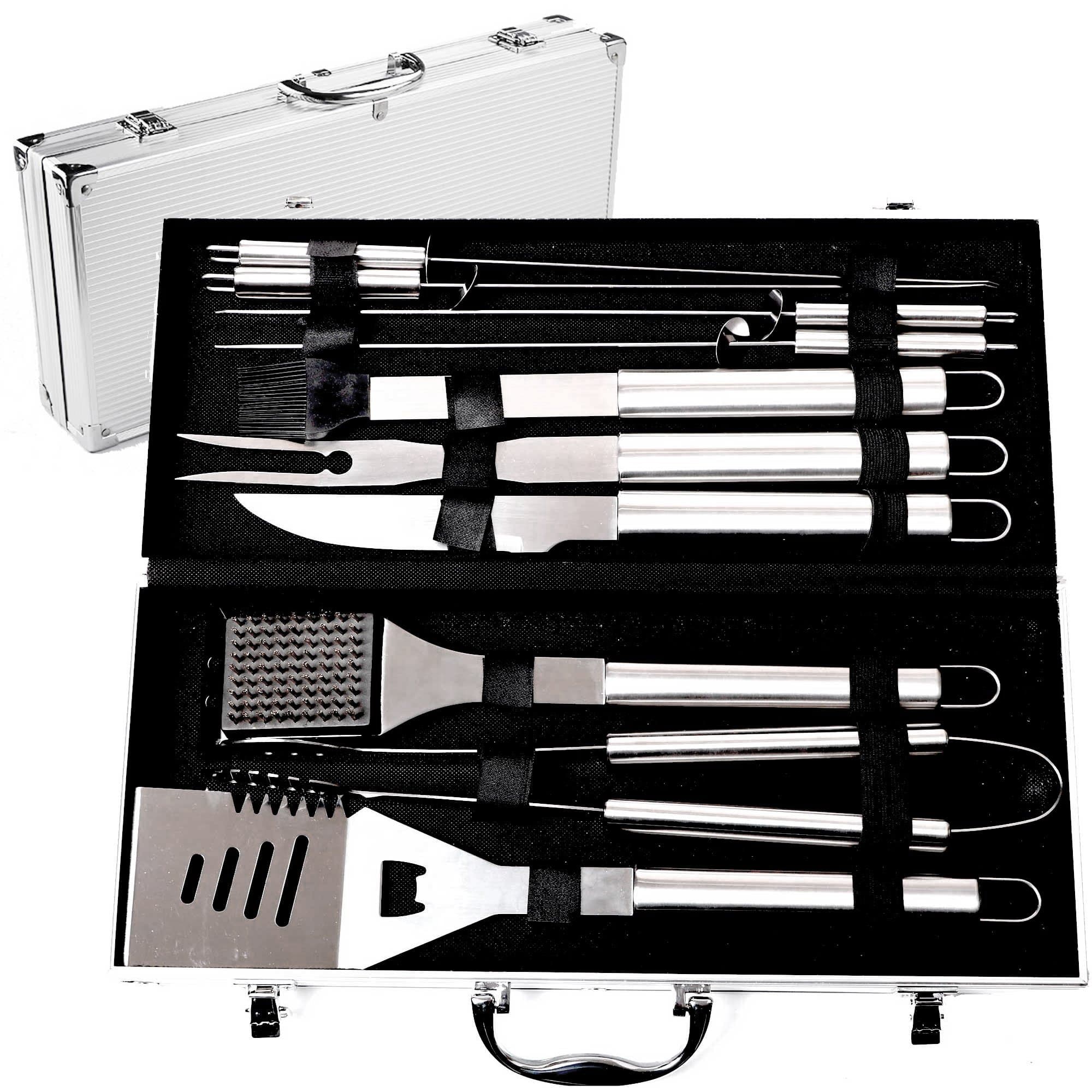BBQ Grill Tools Set with Premium Aluminum Case - 10 Heavy Duty Stainless Steel Professional-Quality Grill Utensils/Barbecue Tools for Complete Outdoor Grilling | In a Portable Case