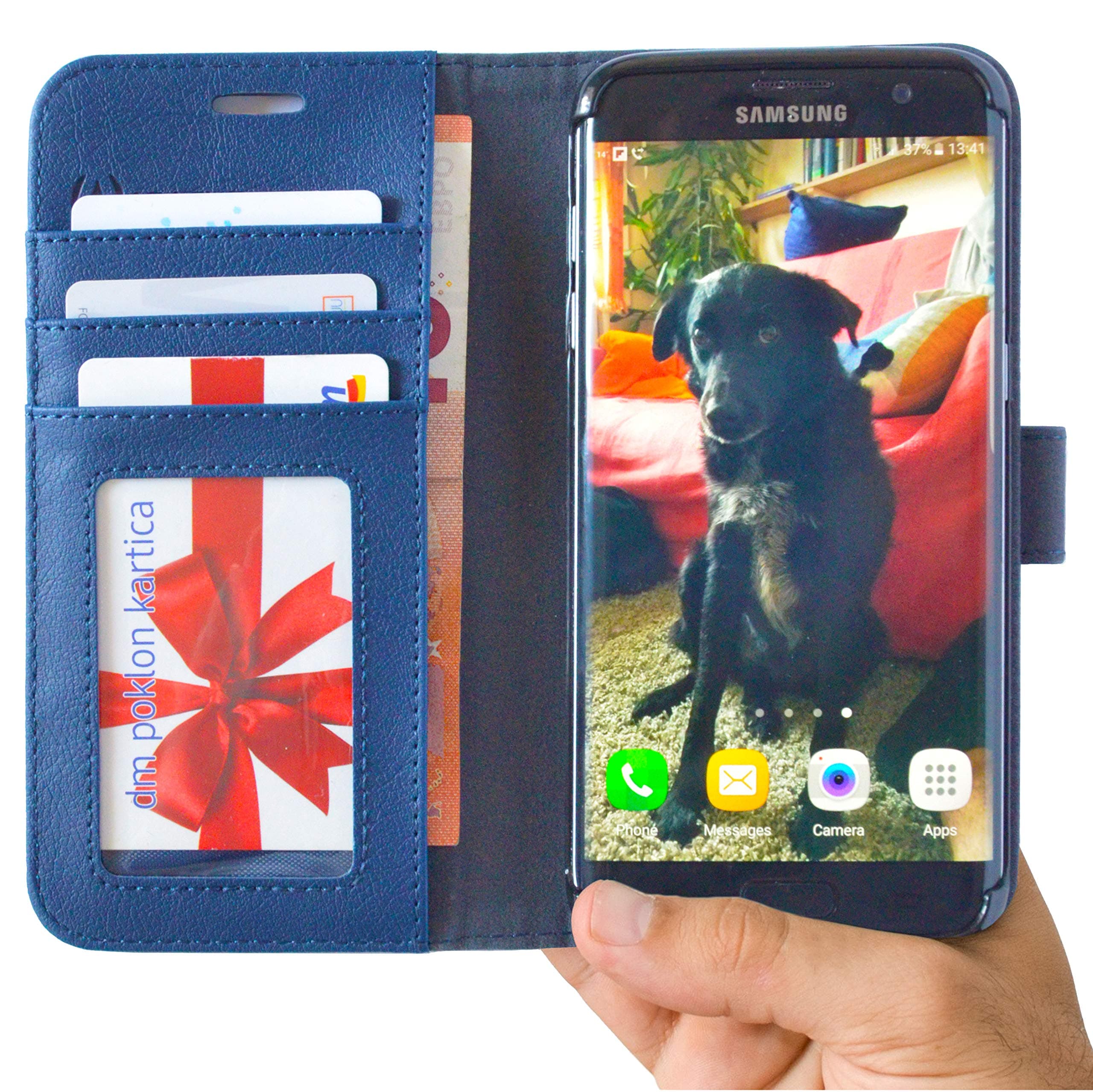 Abacus24-7 S7 Edge Case, Galaxy S7 Edge Wallet Case Folio, Leather Flip Cover and Stand Compatible with Samsung Galaxy S7 Edge Phone, Blue