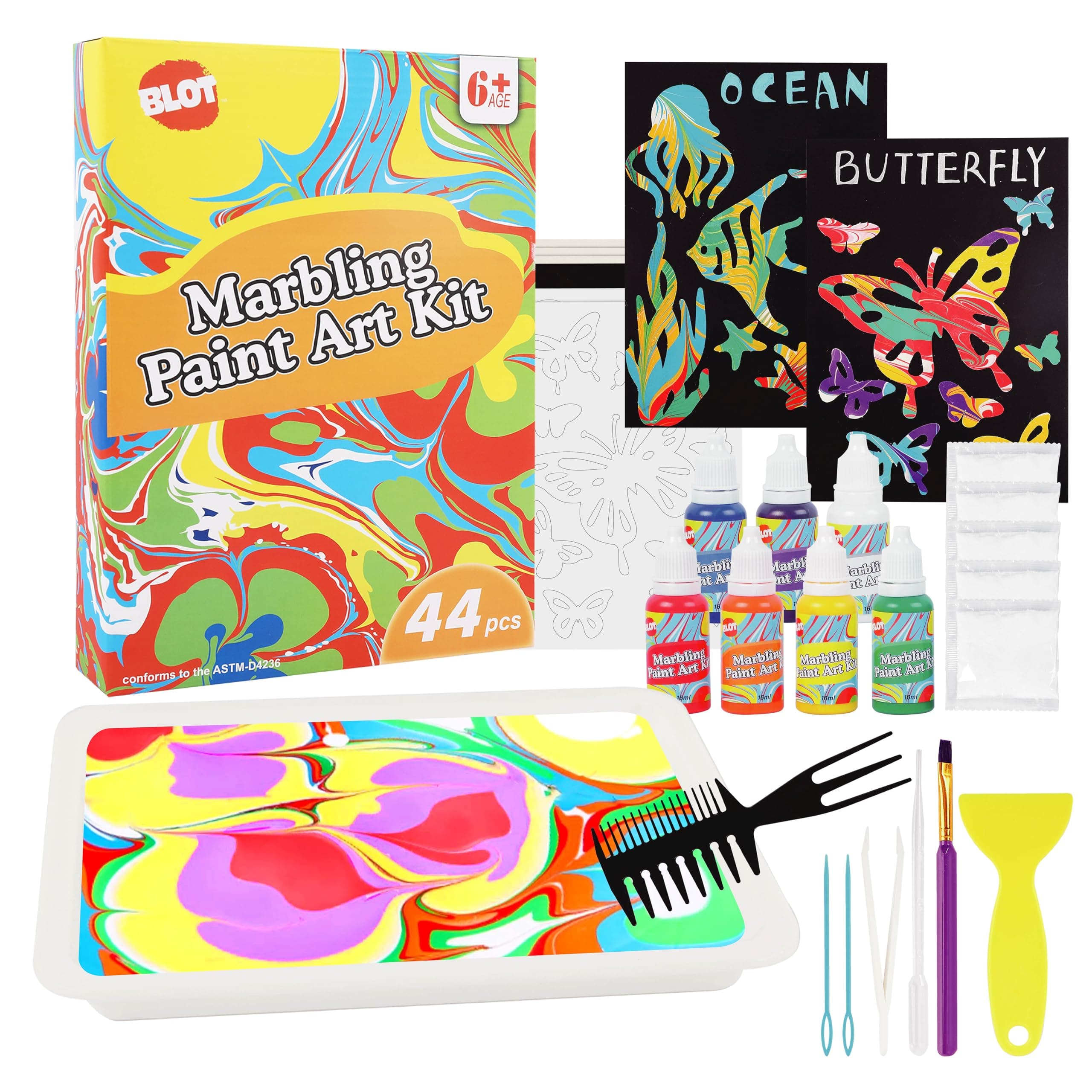 Water Marbling Paint Kit for Kids 7 Colors Arts and Crafts for Girls Boys Water Marbling Crafts Kits Art Supplies Creative Toys Ideal Gifts for Kids Age 6+