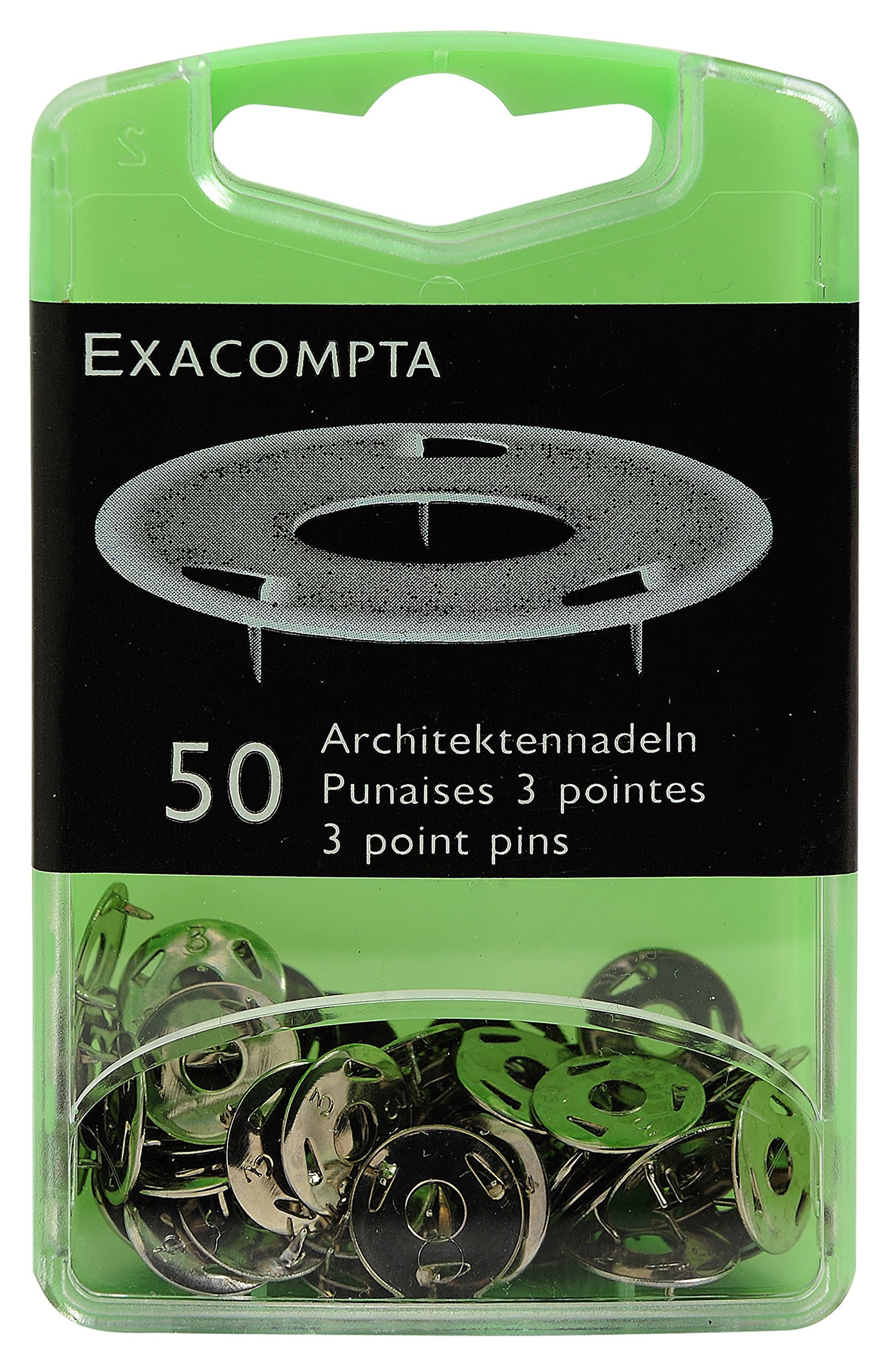 Exacompta - Ref 14761E - 3-Point Drawing Pins (Pack of 50) - 3mm Height x 12mm Width - Suitable for Pinboards or Corkboards in Offices, Homes & Businesse