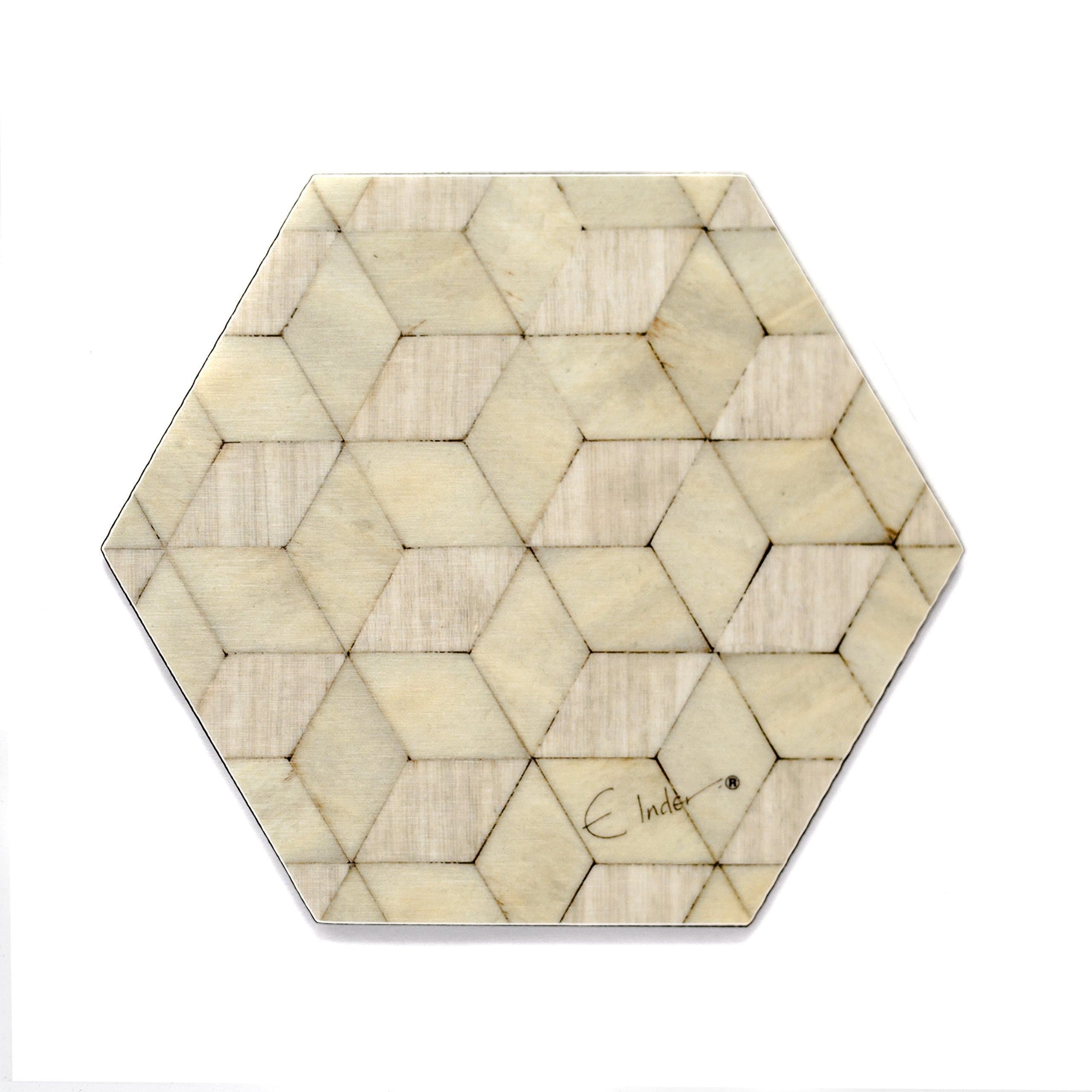 Coasters set of 4 or 6. Melamine. Waldorf from the Gatsby Range. Pale grey and Pale Green hexagon 115 x 100 x 3.2mm approx