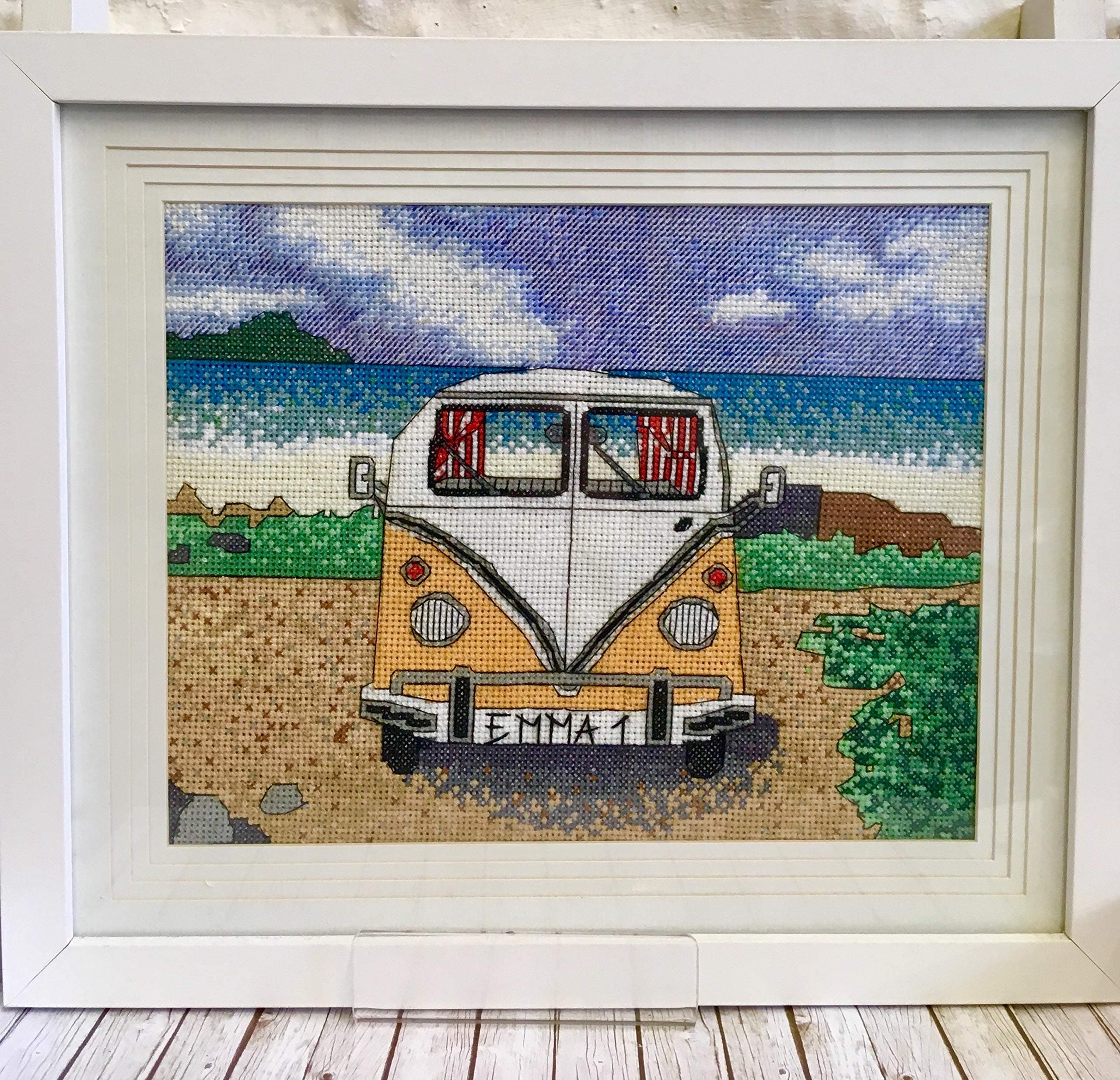 EmmaLouiseArtStitchCampervan Cross Stitch Kit - Newquay Cross Stitch - Personalise Your Own Number Plate -