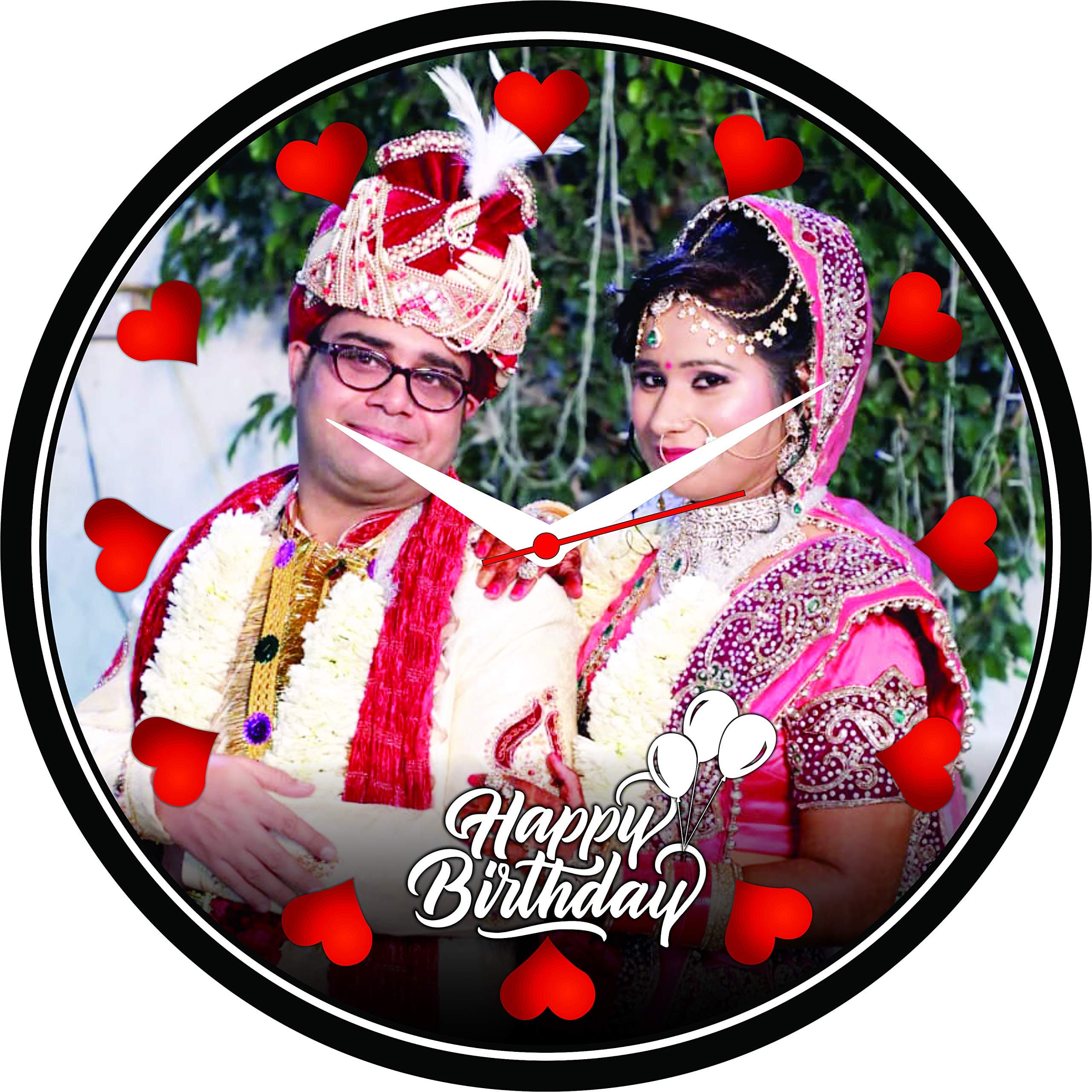 Beauty Hub Decor Wood Personalized and Customized Photo Hanging Wall Decor Vinyl Clock Picture Frame - Multicolor