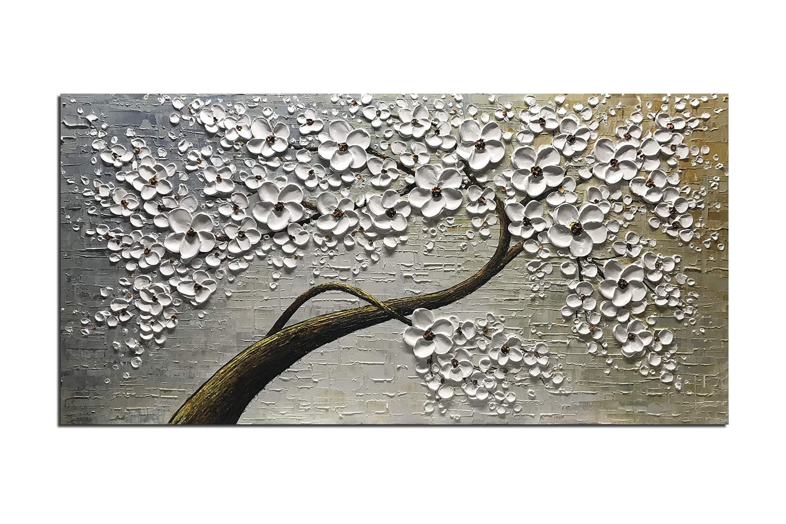 Diathou Painting, 24x48in 3D Abstract Painting, Hand-Painted in Silver arbora, Canvas Wood Frame, Ready to Hang The Wall to Decorate The Living Room Bedroom