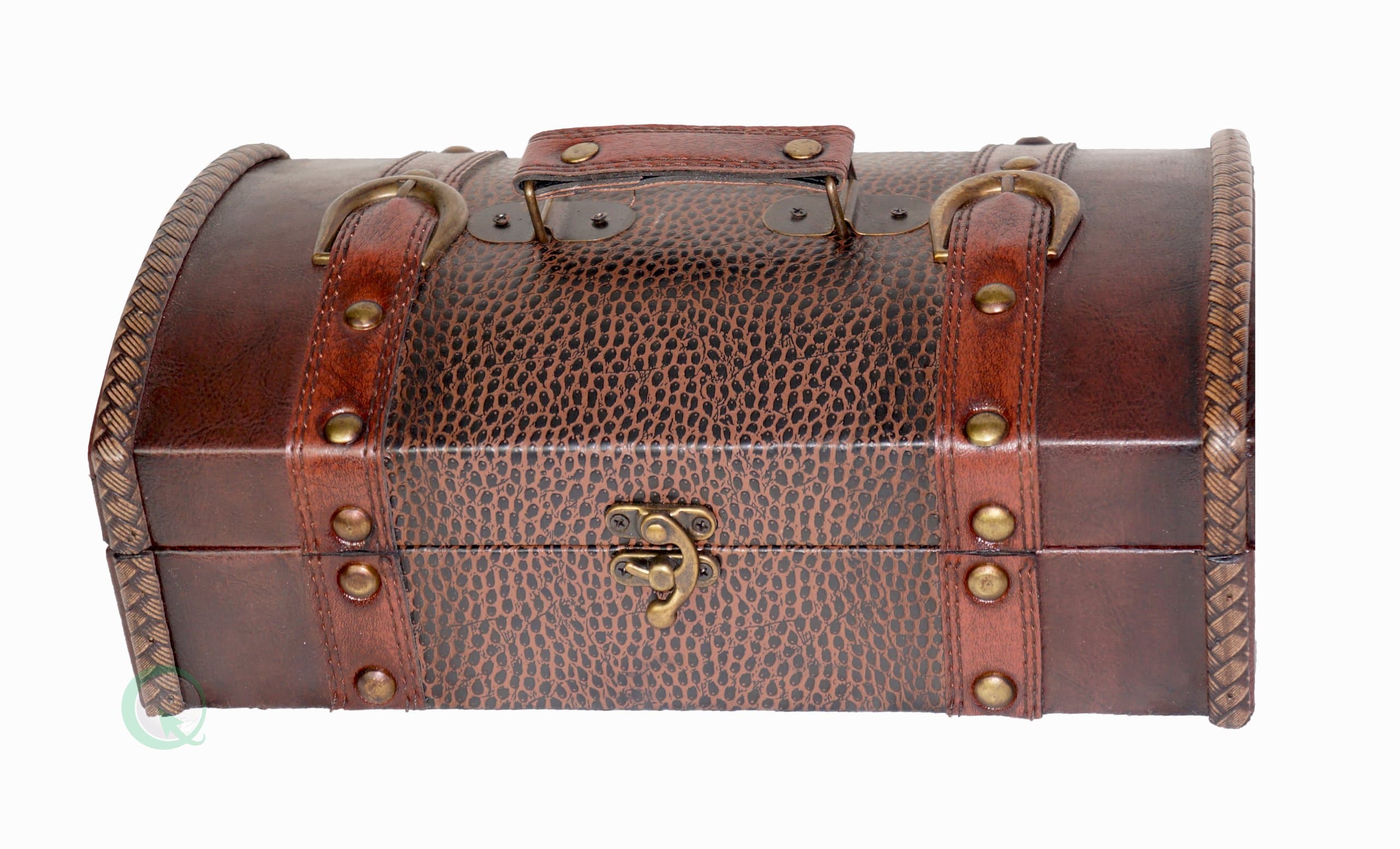 Quickway Imports 14 Inch Classic Leather Trunk, Designer Treasure Chest