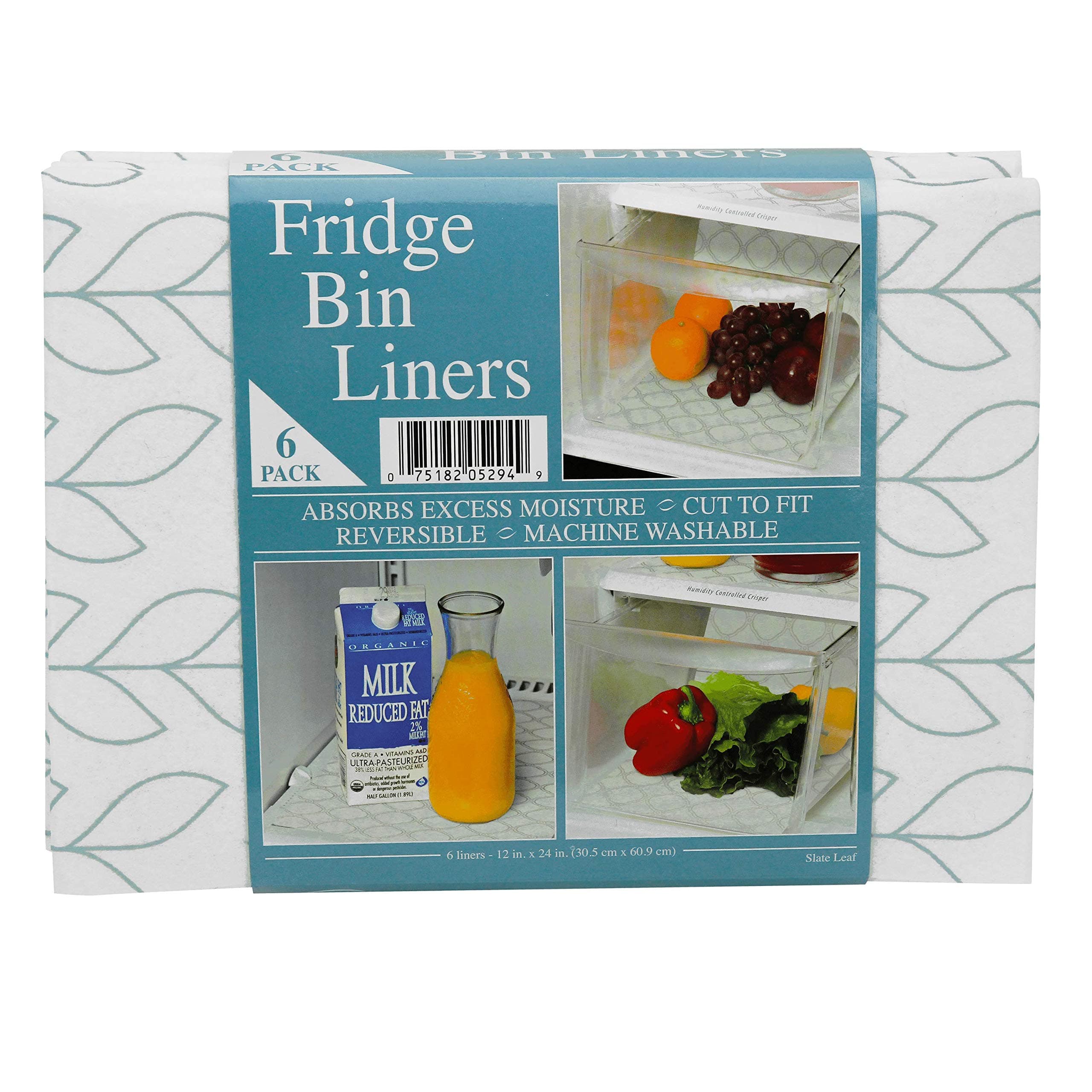 Refrigerator Liners, Shelf Liner, Absorbent Fridge Liners, 12 Inch x 24 Inch, Slate Leaf Print, 6 Pack