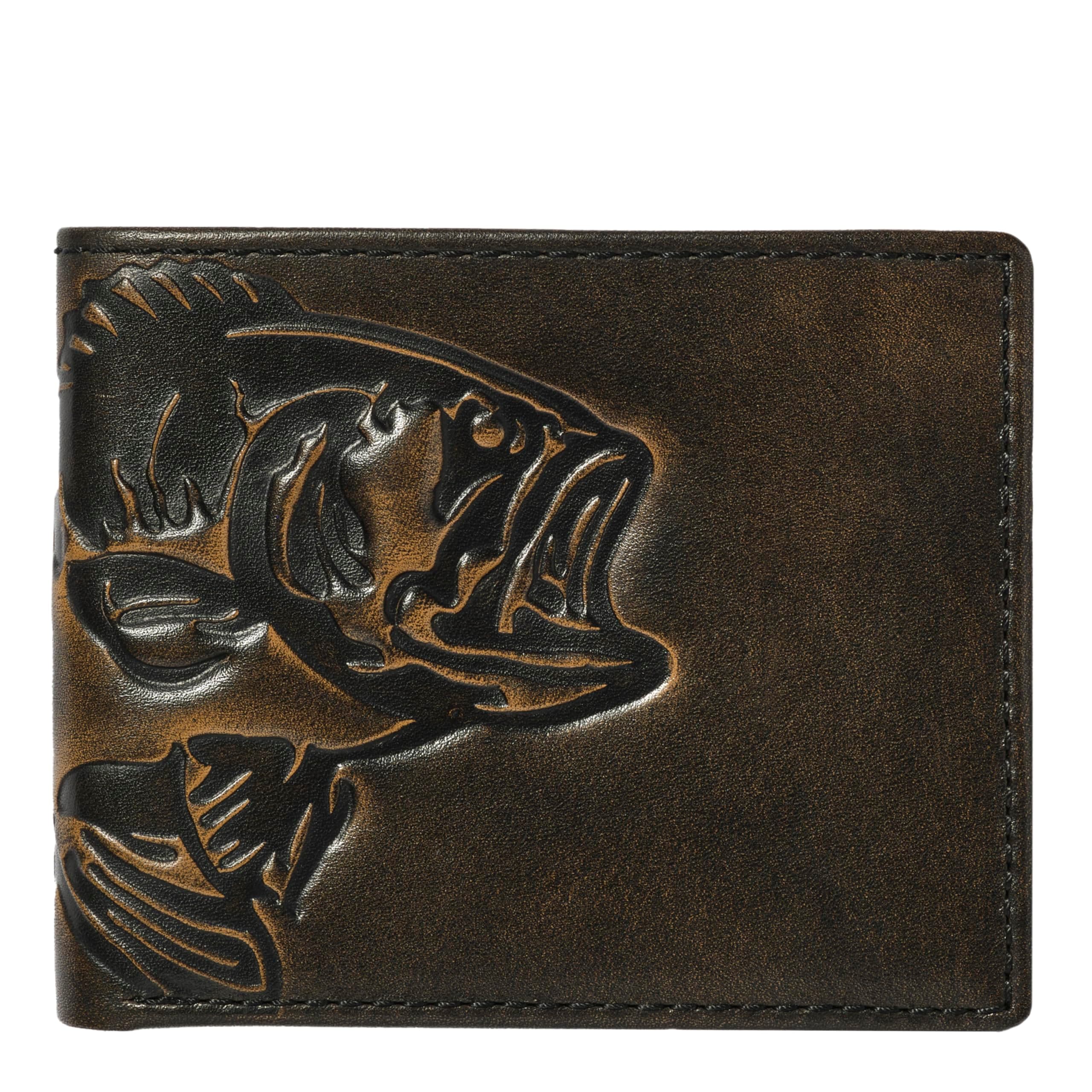 House of Jack Co. Bass Wallet for Men, Double ID Bifold, Full Grain Leather Fishing Wallet, Ideal Gift for Men, Black