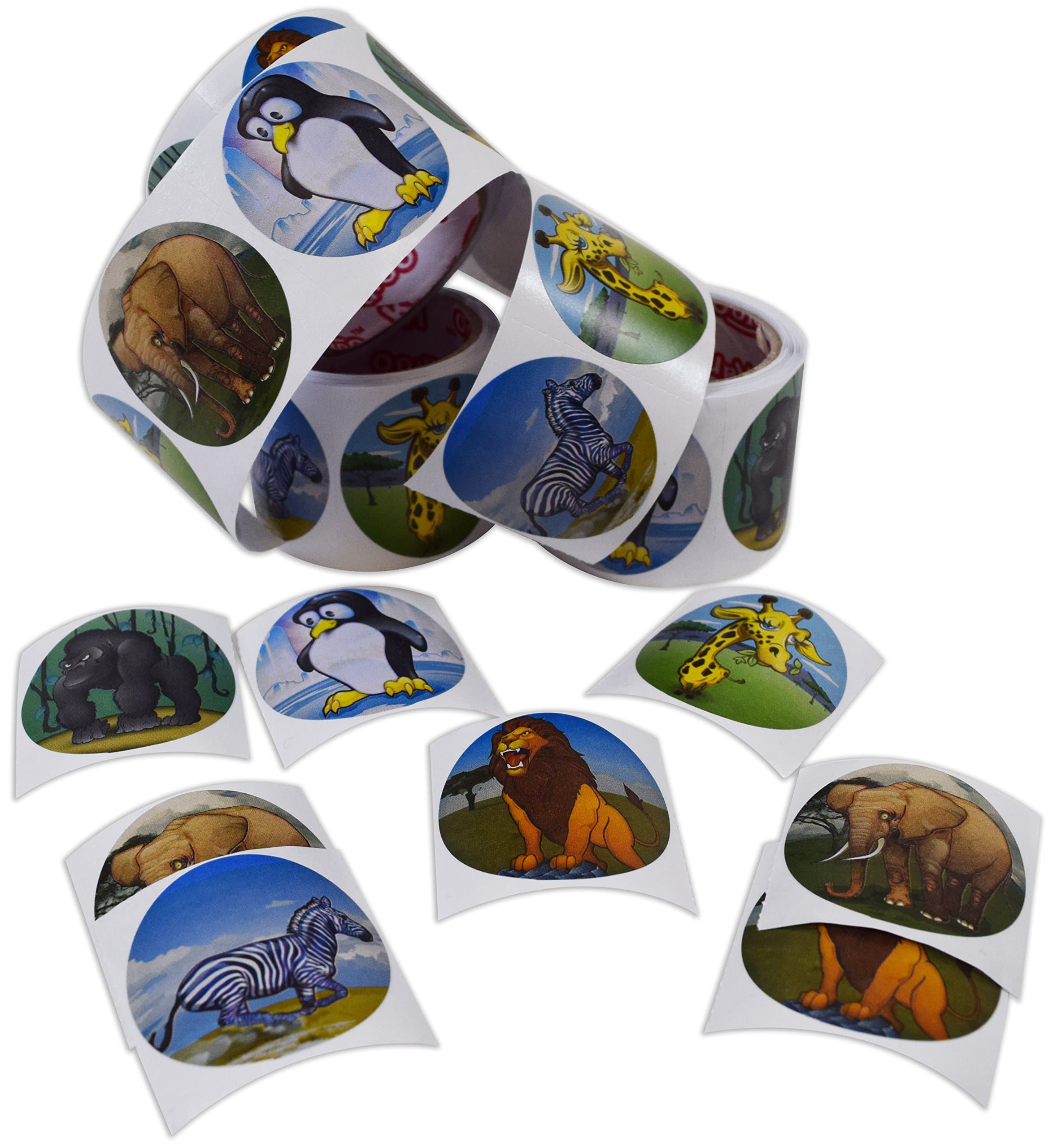 Kangaroo's Jungle Safari Zoo Animal Stickers; 500 Zoo Animals; 5 Rolls; 100 per Roll, Safari Animals