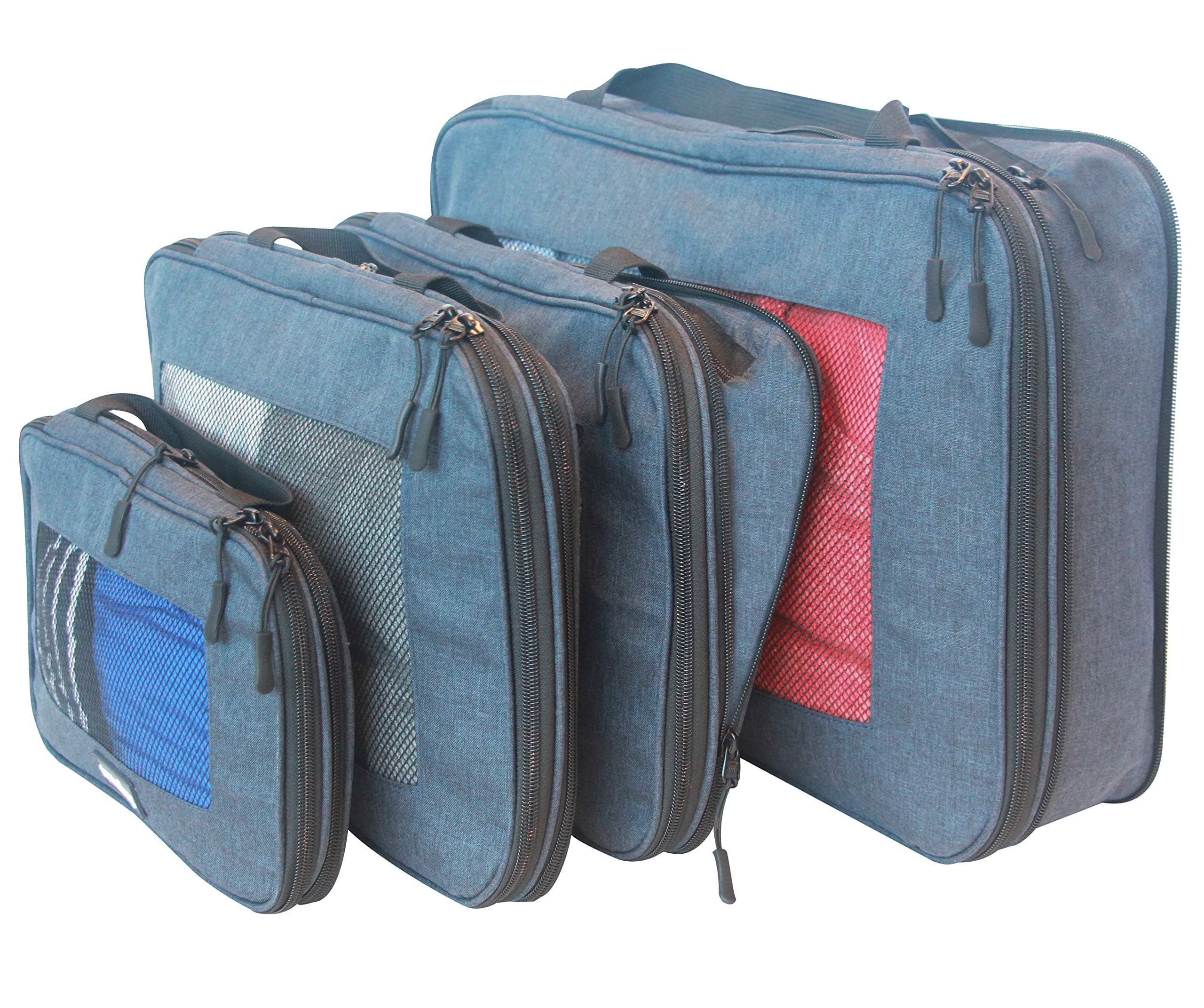 travelbug Compression Packing Cubes Set of 4 (Small, Medium, Medium, and Large) | Compresses to fit more in less space | Luggage Organizer for Travel (Dark Blue)