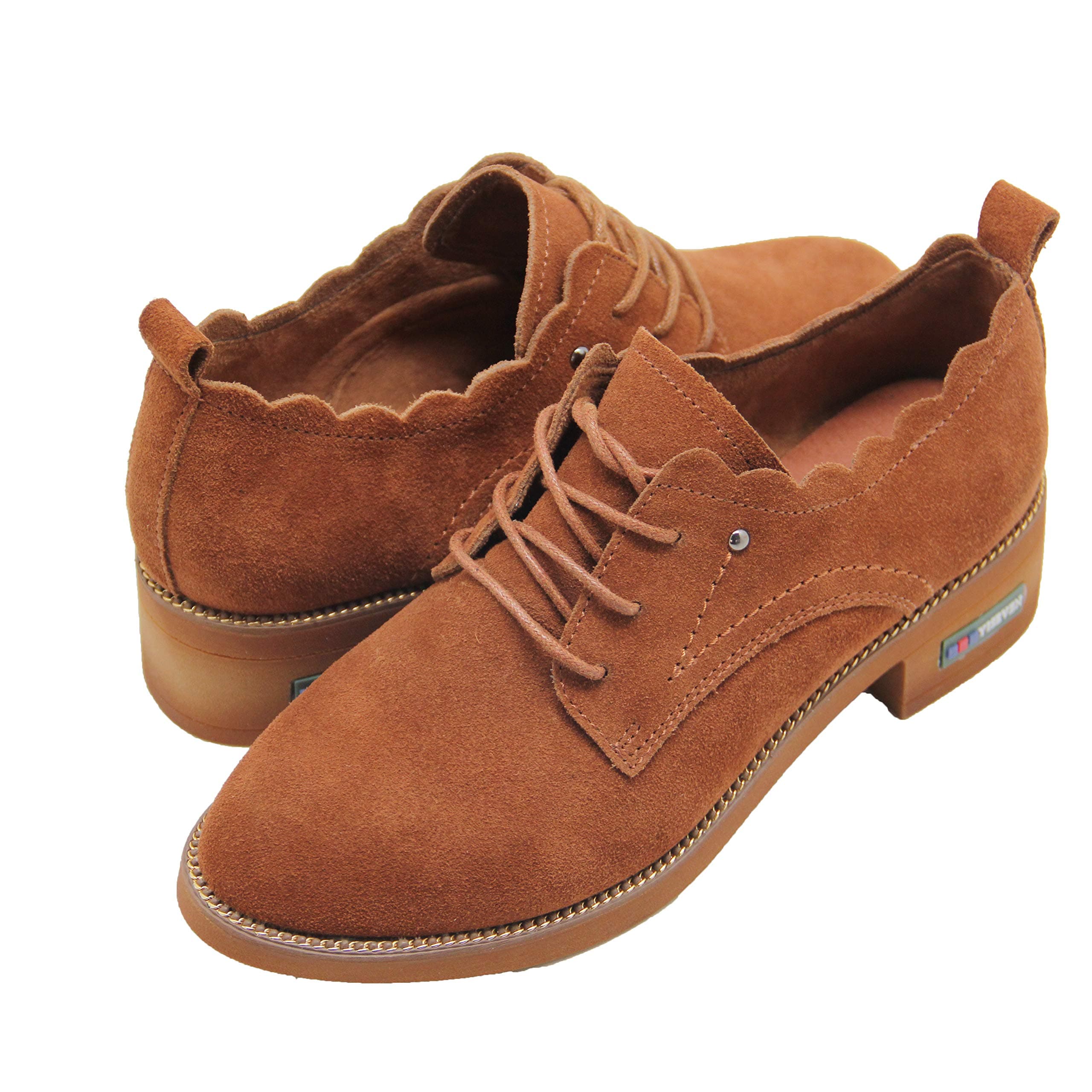 YISEVEN Womens Classic Suede Leather Oxfords Shoes Mid Heels