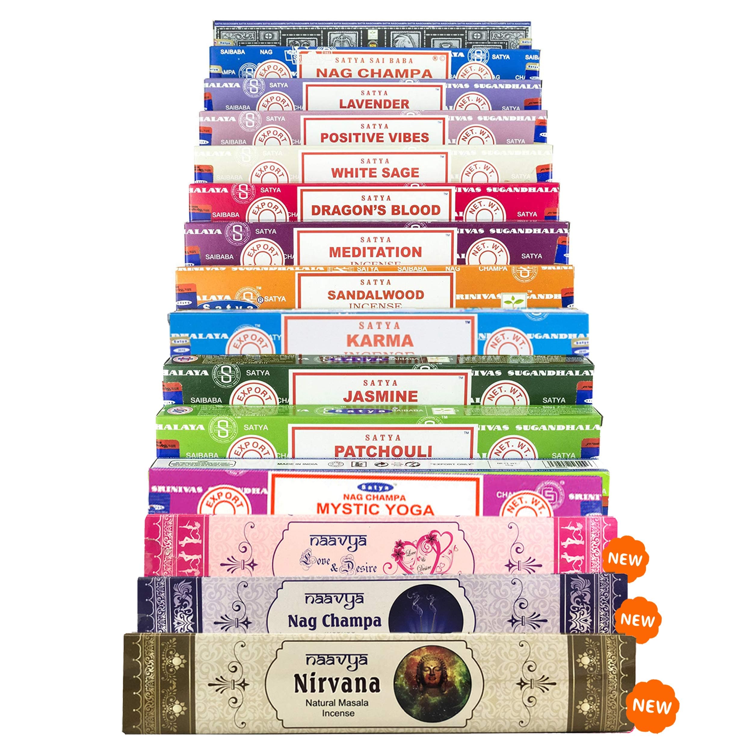 Satya 12 Pack & Naavya 3 Pack Masala Assorted Incense Sticks, Best Option for Christmas Gift