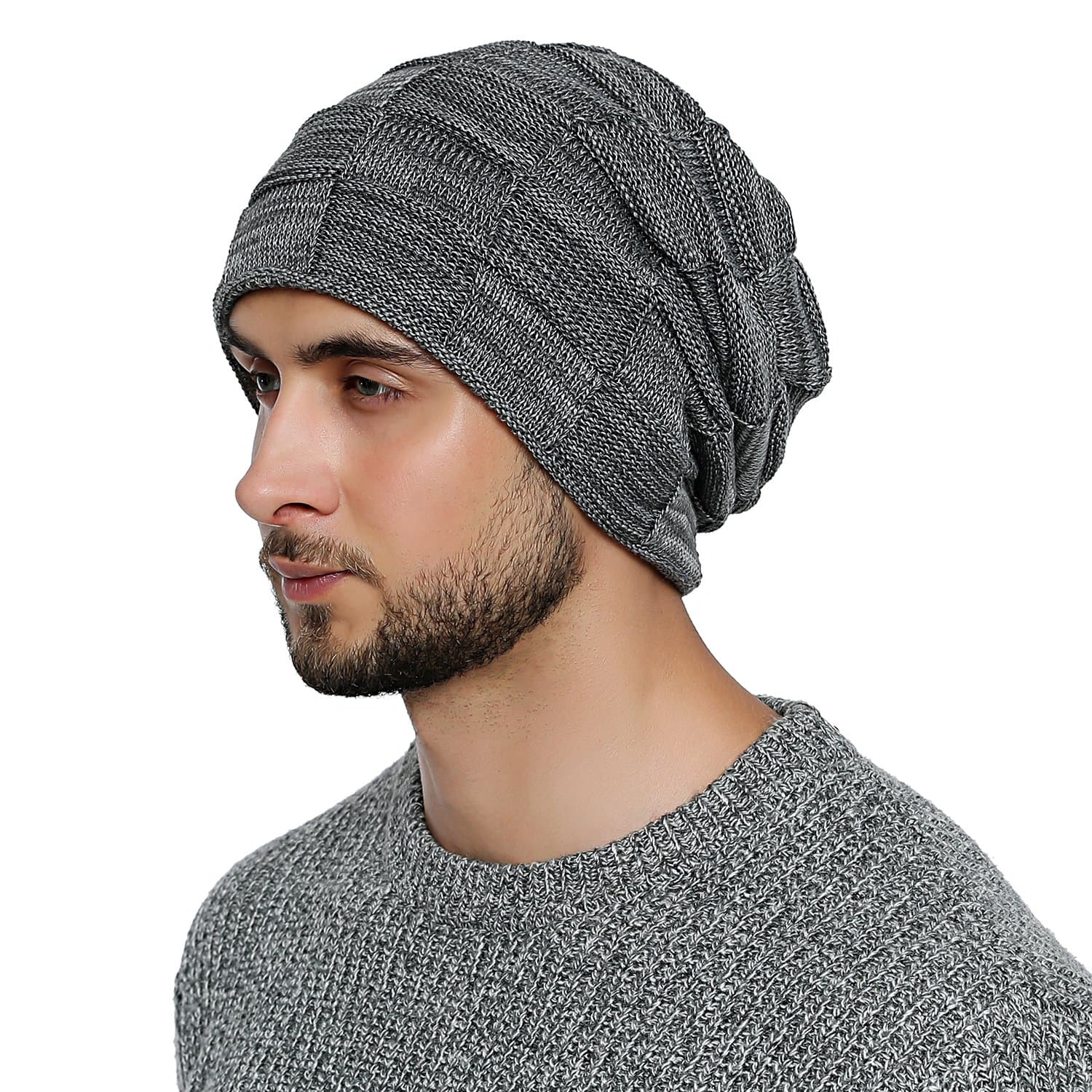 DonDon mens Warm Winter Beanie Slouch tube design modern knitted beanie with extra soft inner lining