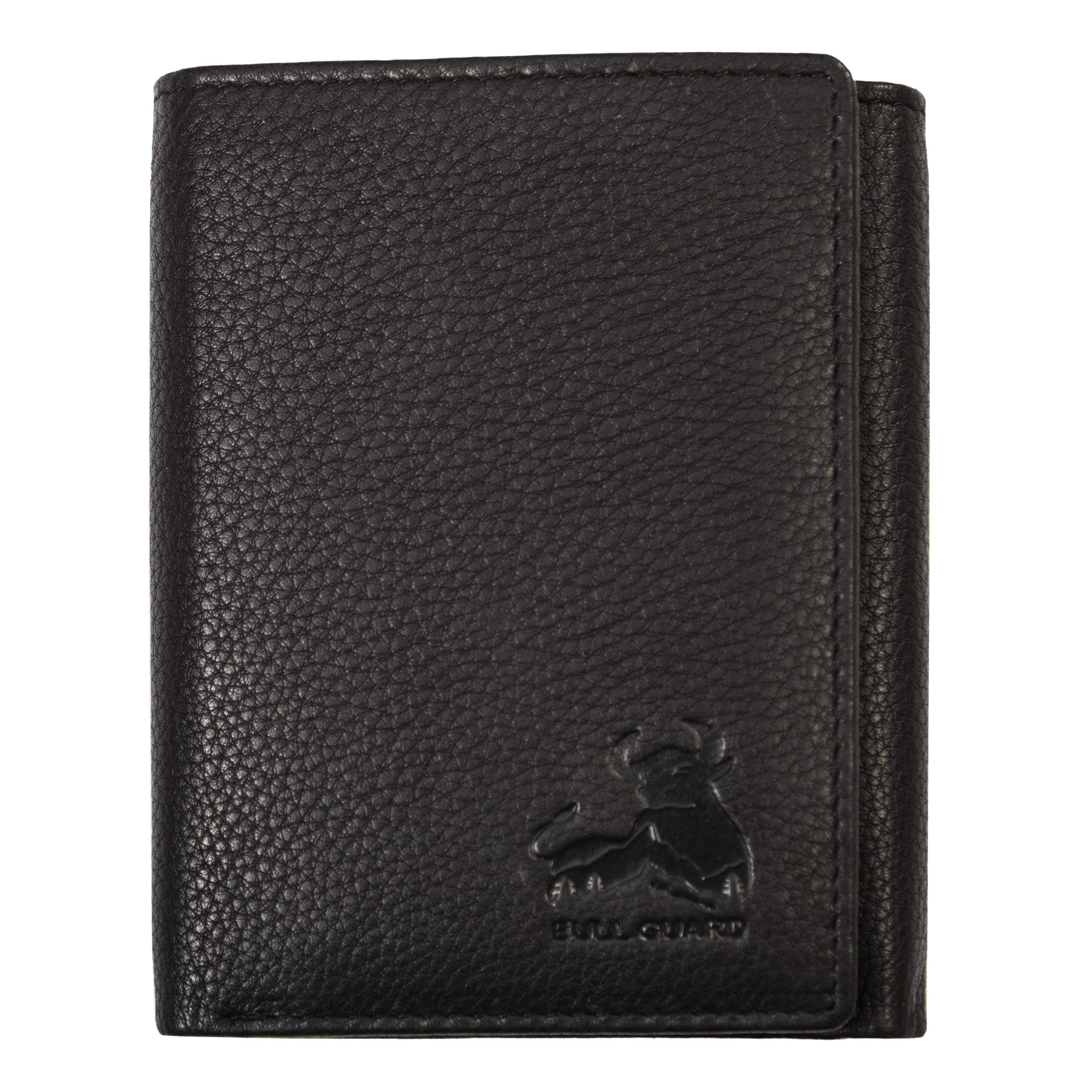 Mens RFID Wallet, Black Top Grain Genuine Leather, ID and Secret Pocket, Trifold for Work, Sport, Outdoors