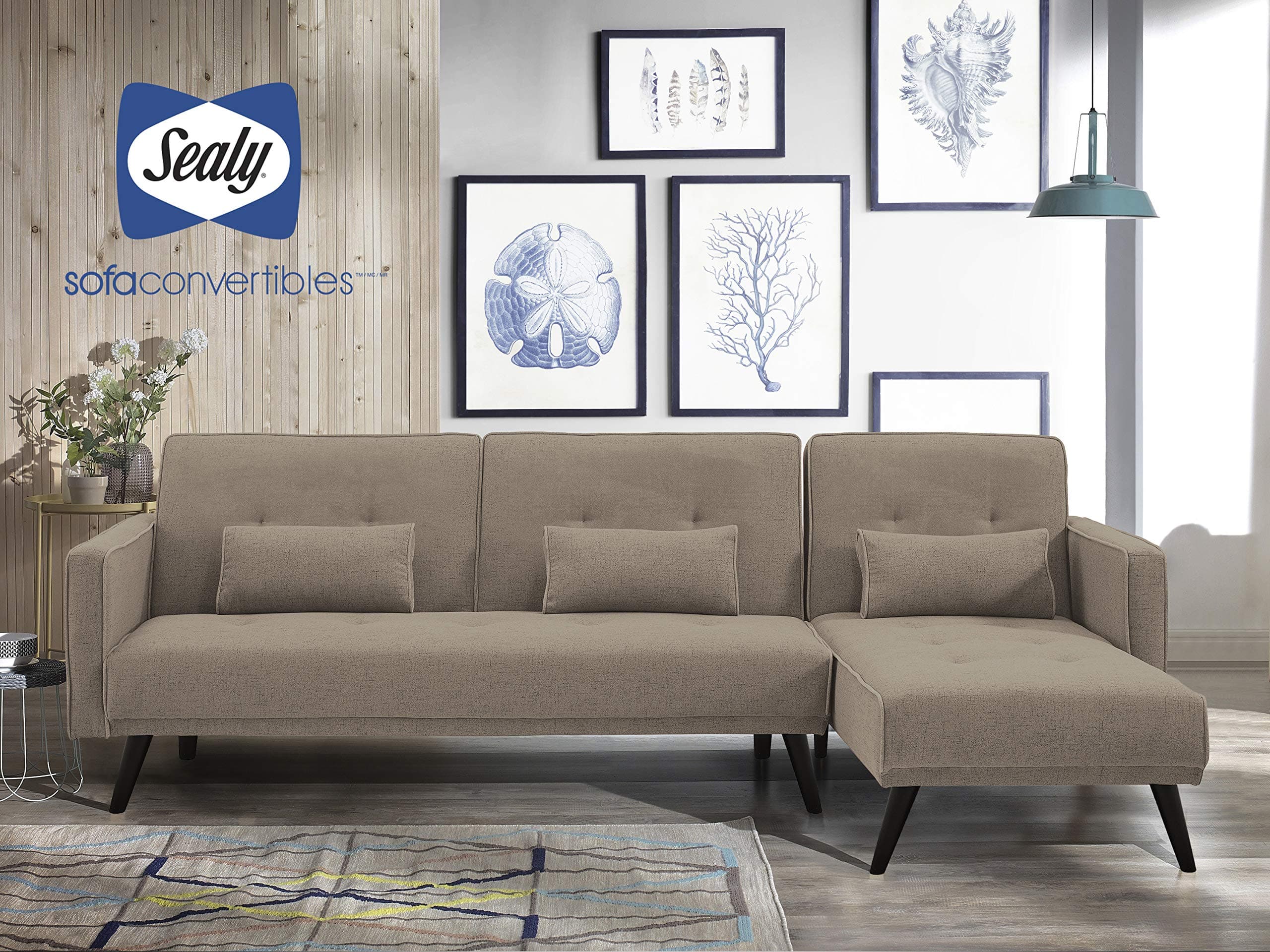 Sealy Jenna Modern Convertible Sectional in Pecan