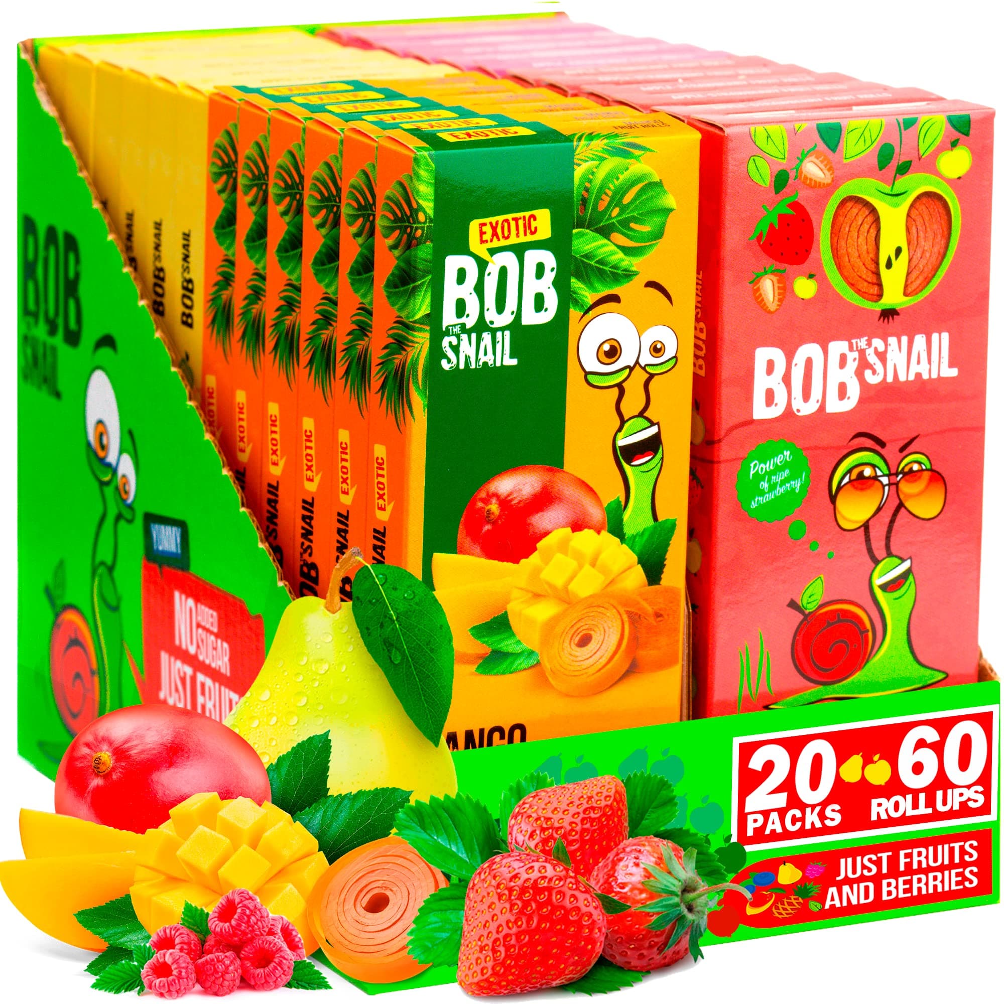 Sugar Free Sweets Gift Box of 60 Fruit Roll ups - Bulk Healthy Protein Vegan Snack for Kids & Adults - Strawberries Mango Raspberries Pear - Gluten - Free Low Carb Fruit Bar