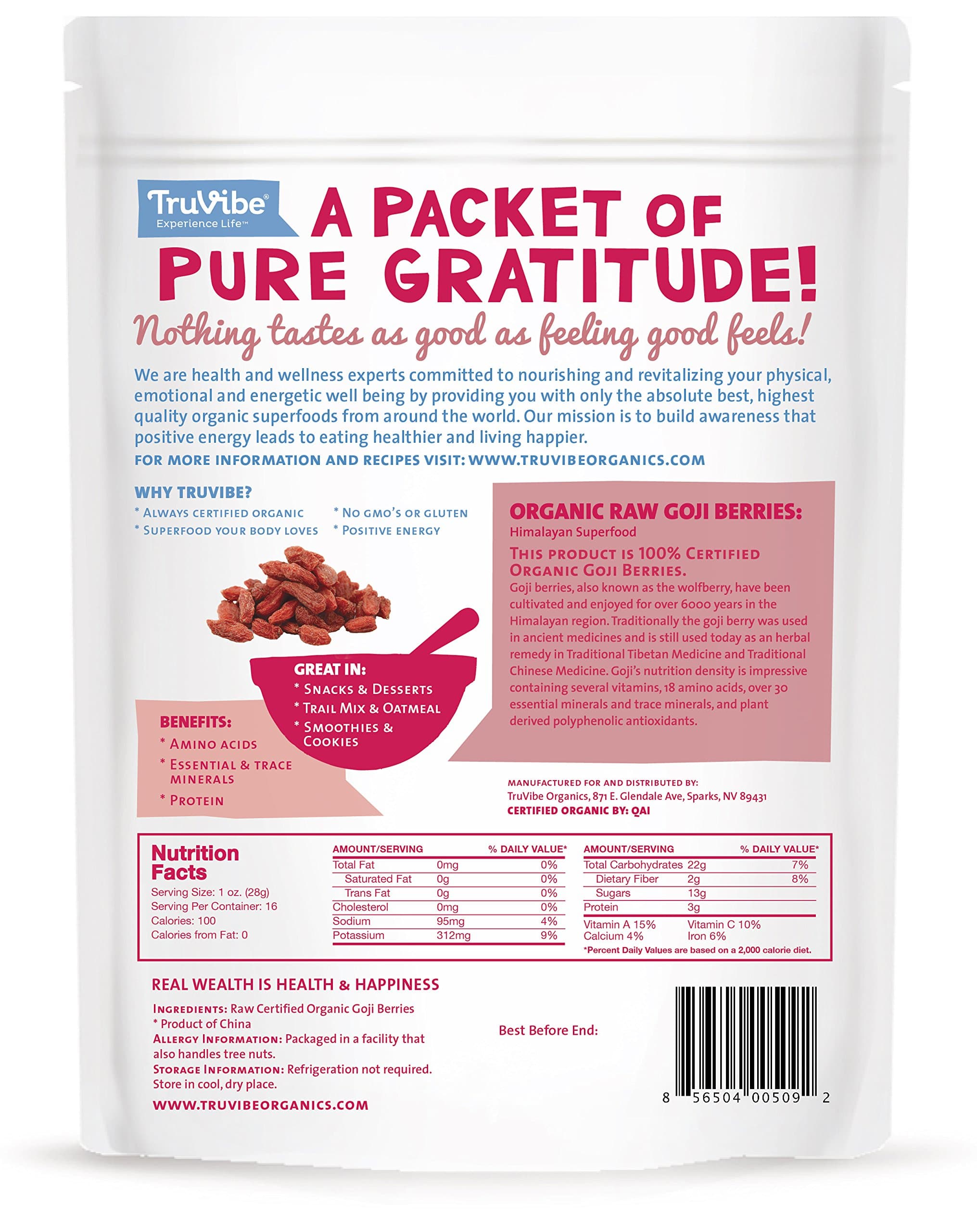 TruVibe 100% Organic Raw Goji Berries (2 lbs)