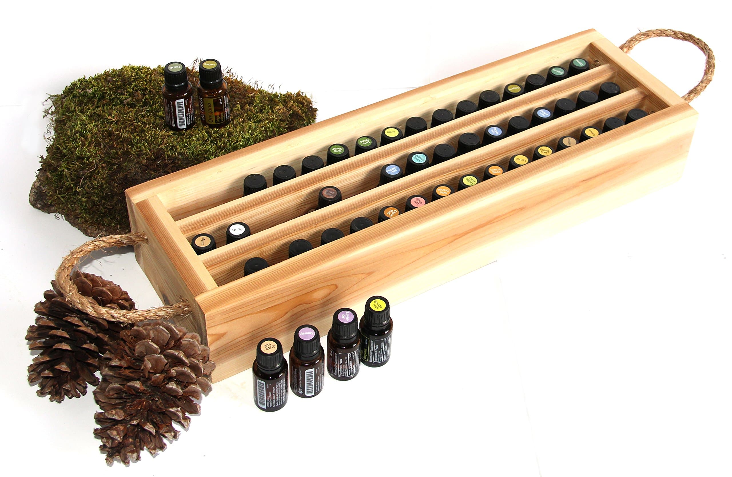 Essential Oil Wooden Box Organizer- Organic and Natural- Large Solid Cedar Wood Storage Box Protects and Holds 48 Bottles