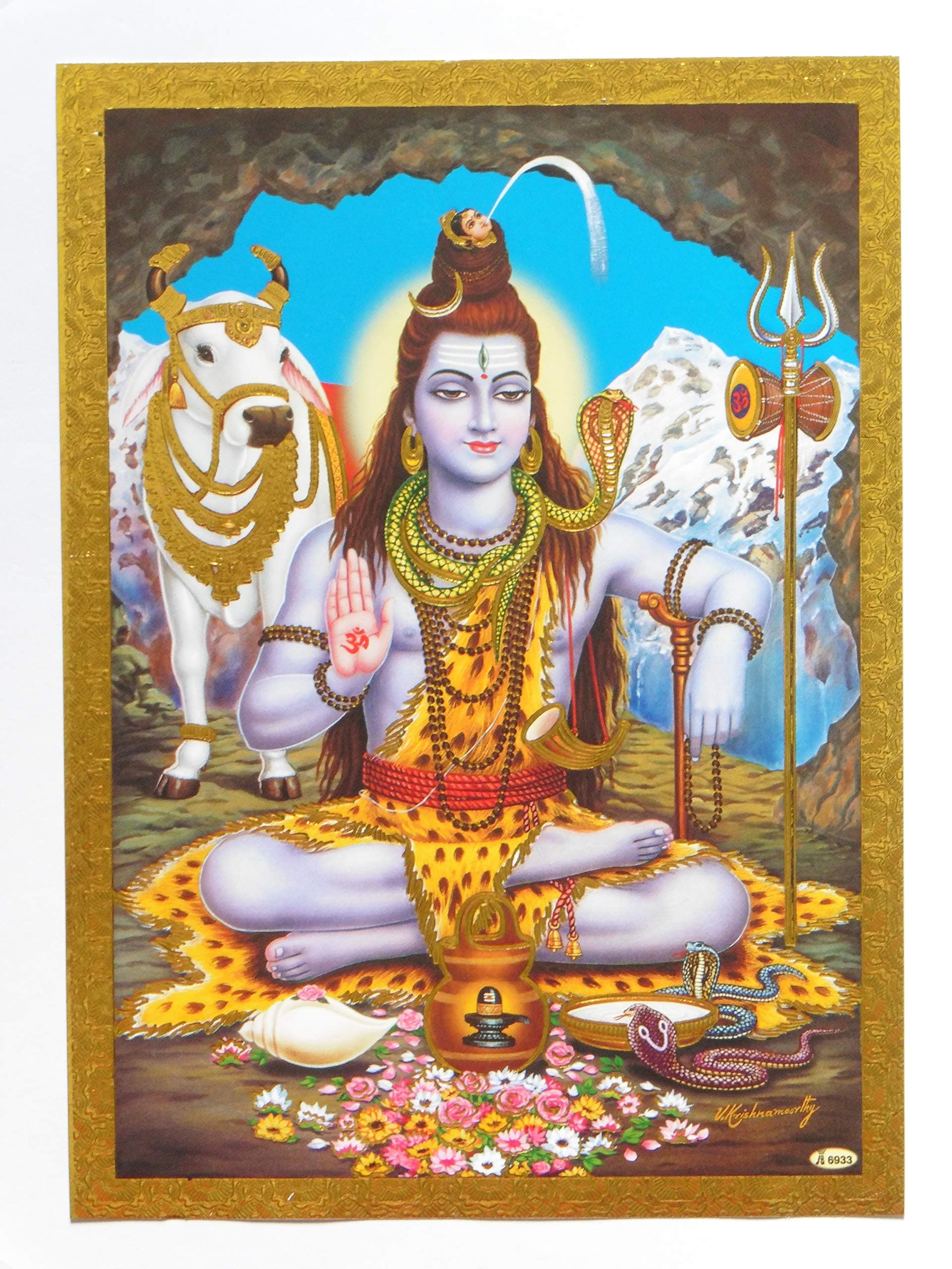 Gold Foil Embossed Hindu God Lord Shiva Shrine Picture