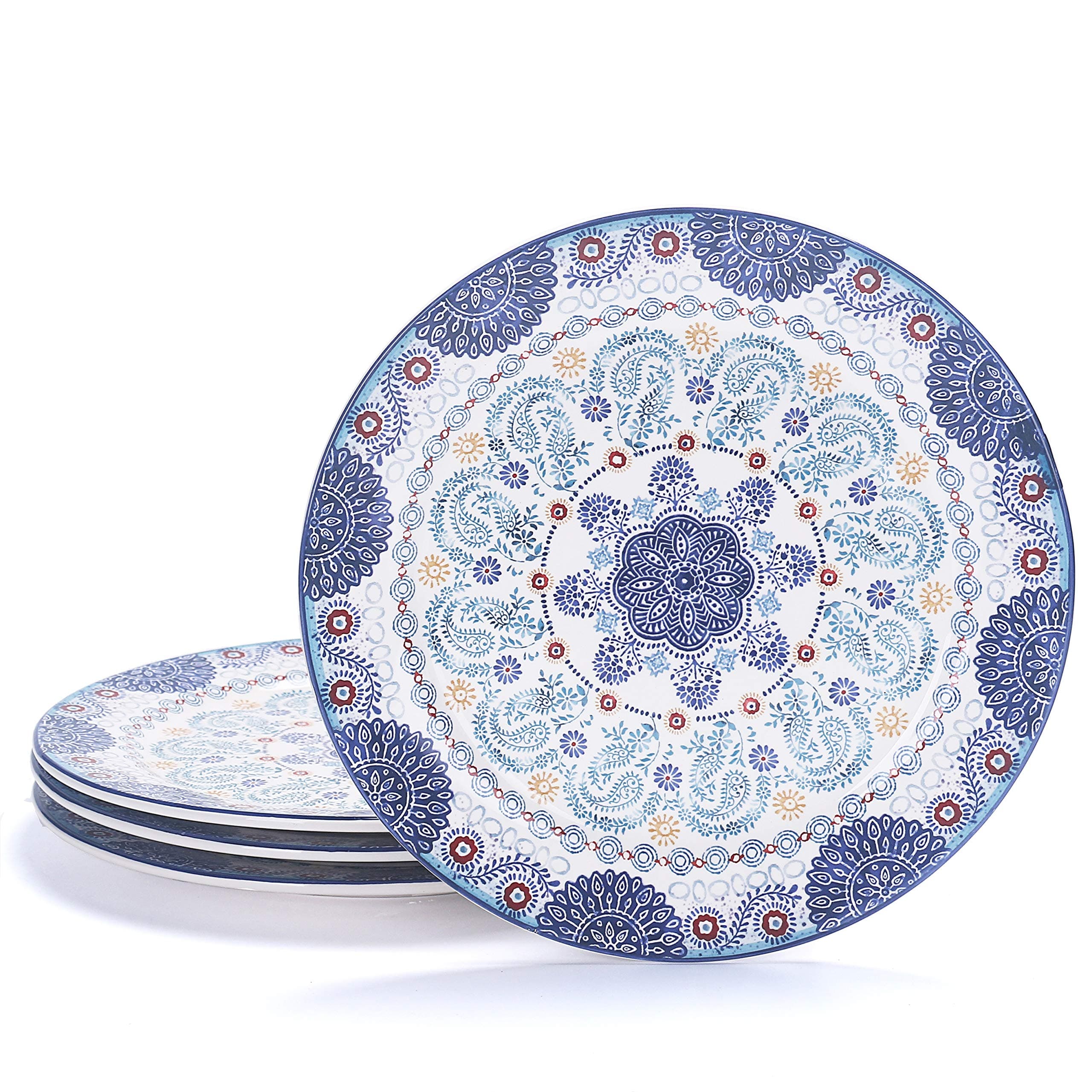 Bico Blue Talavera Dinner Plates Set of 4, 11 Inch Large Ceramic Plates for Pasta, Steak, Stylish Serving Dishes, Microwave and Dishwasher Safe, Gift for Housewarming and Thanksgiving