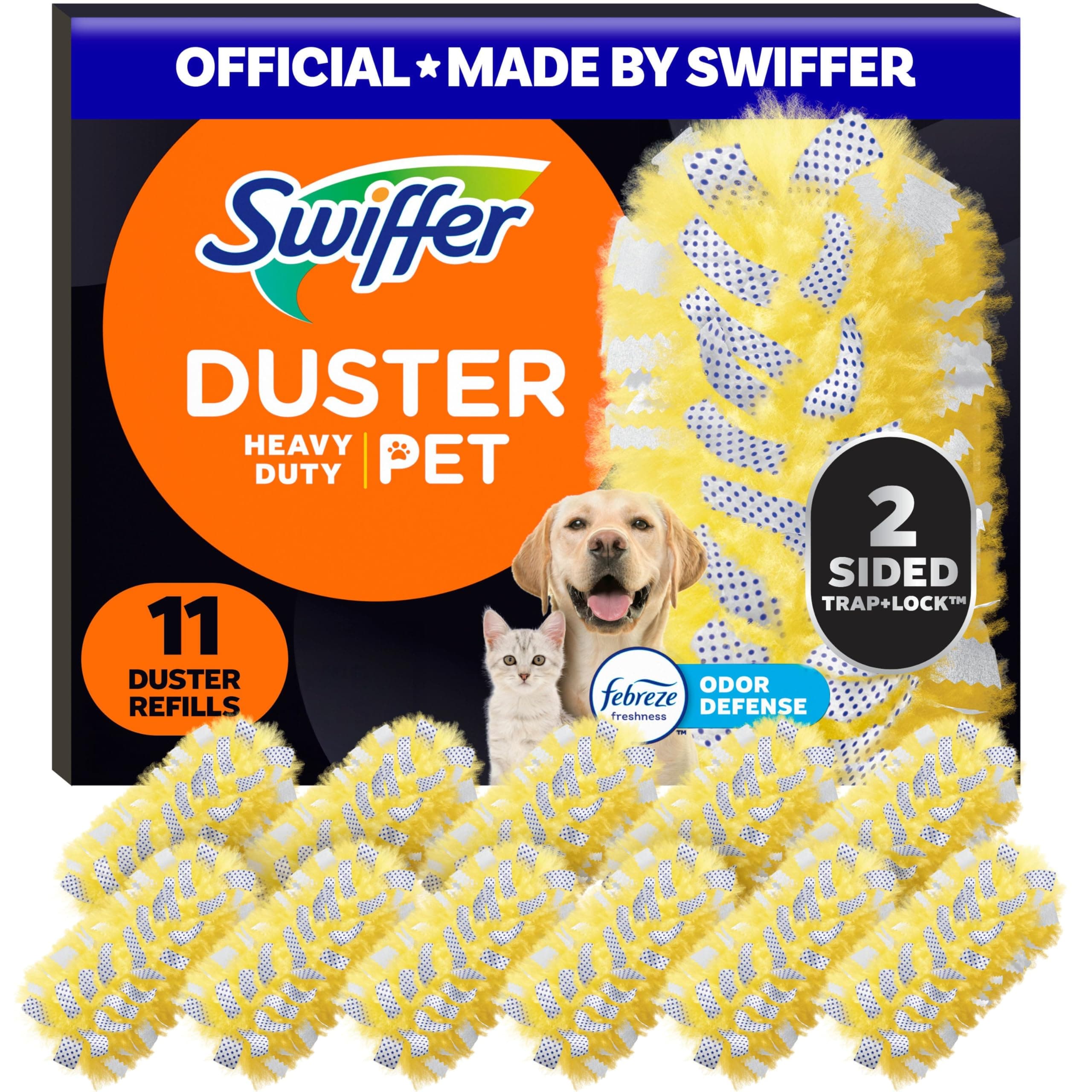 Swiffer Dusters Heavy Duty Pet Multi-Surface Duster Refills for Cleaning, With Febreze Odor Defense, 11 Count