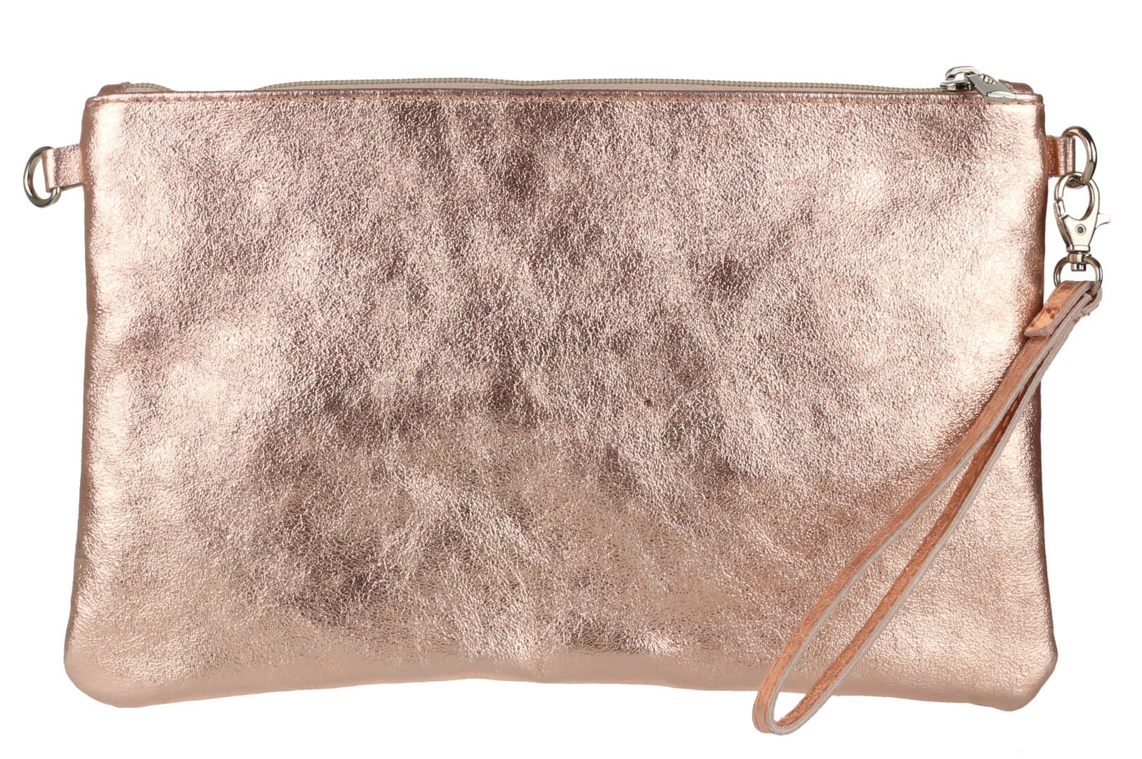 Womens Genuine Italian Metallic Leather Clutch Bag Purse Wristlet Wallet Cell Phone Bag with Wrist Strap Ladies Handbag