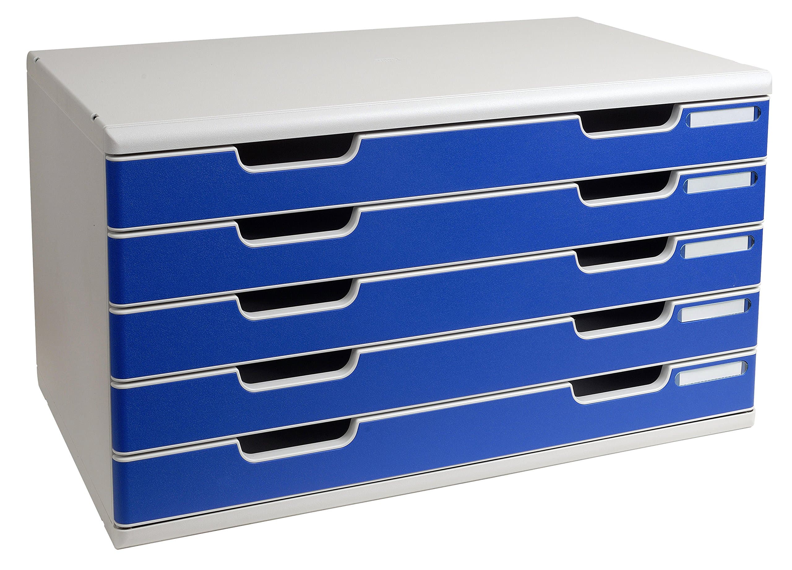 Exacompta - Ref 322003D - Modulo A3 Office - 350 x 576 x 320mm in Size, 5 Drawers (54mm Height), Smooth Opening with Stop, Label Holders - Light Grey/Blue