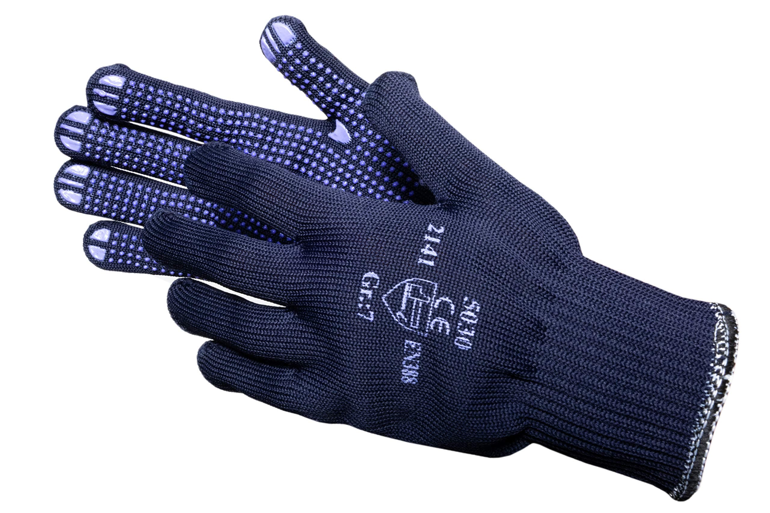 12 Pairs Jah 5030 Cotton/Polyester Knit Gloves, Working Gloves, with Dots, Safe Grip, Blue, Size 9, Pack of 24 Pieces