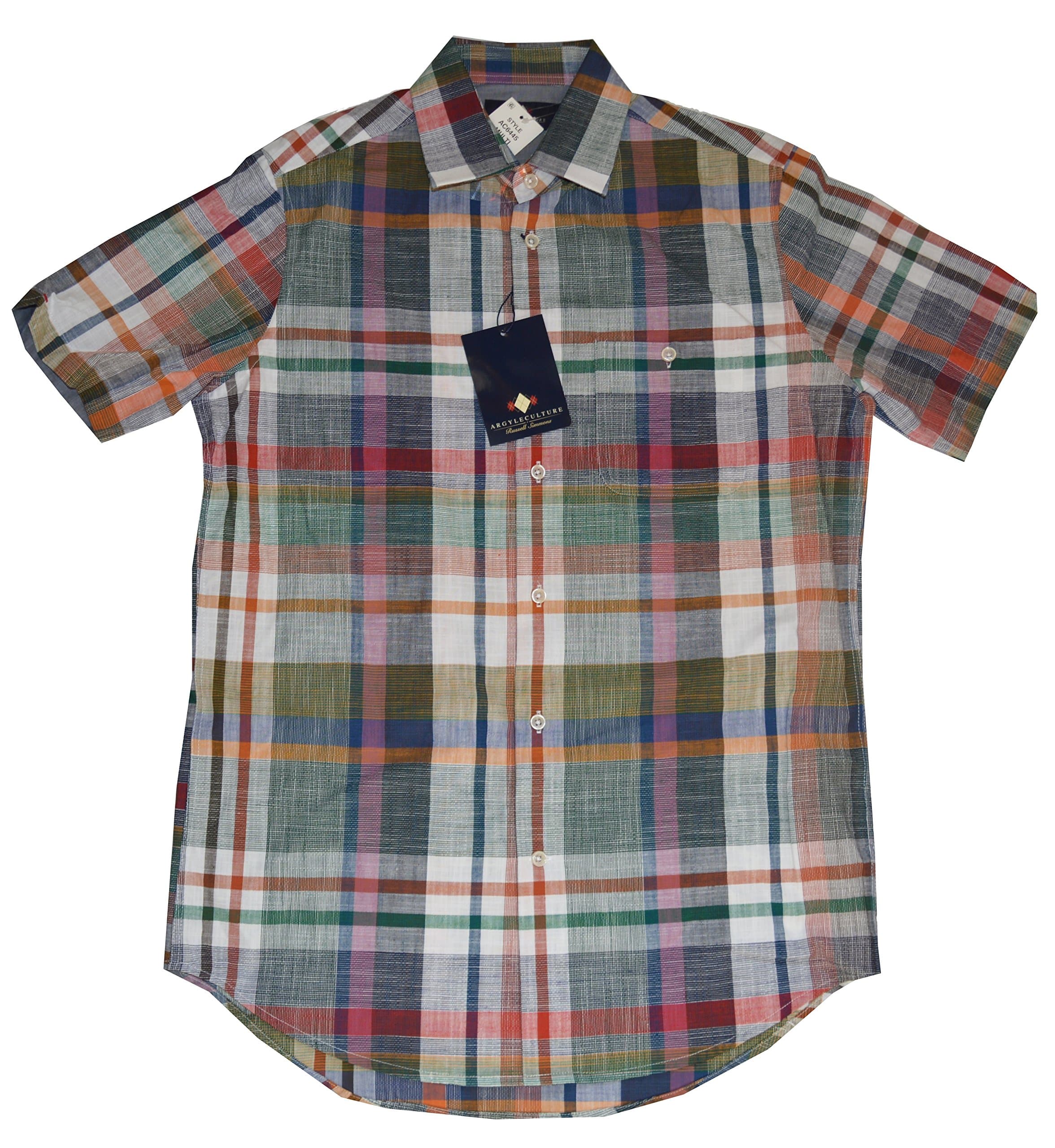 Argyle Culture Russell Simmons Men's Short Sleeve Button Front Plaid Shirt Size Small
