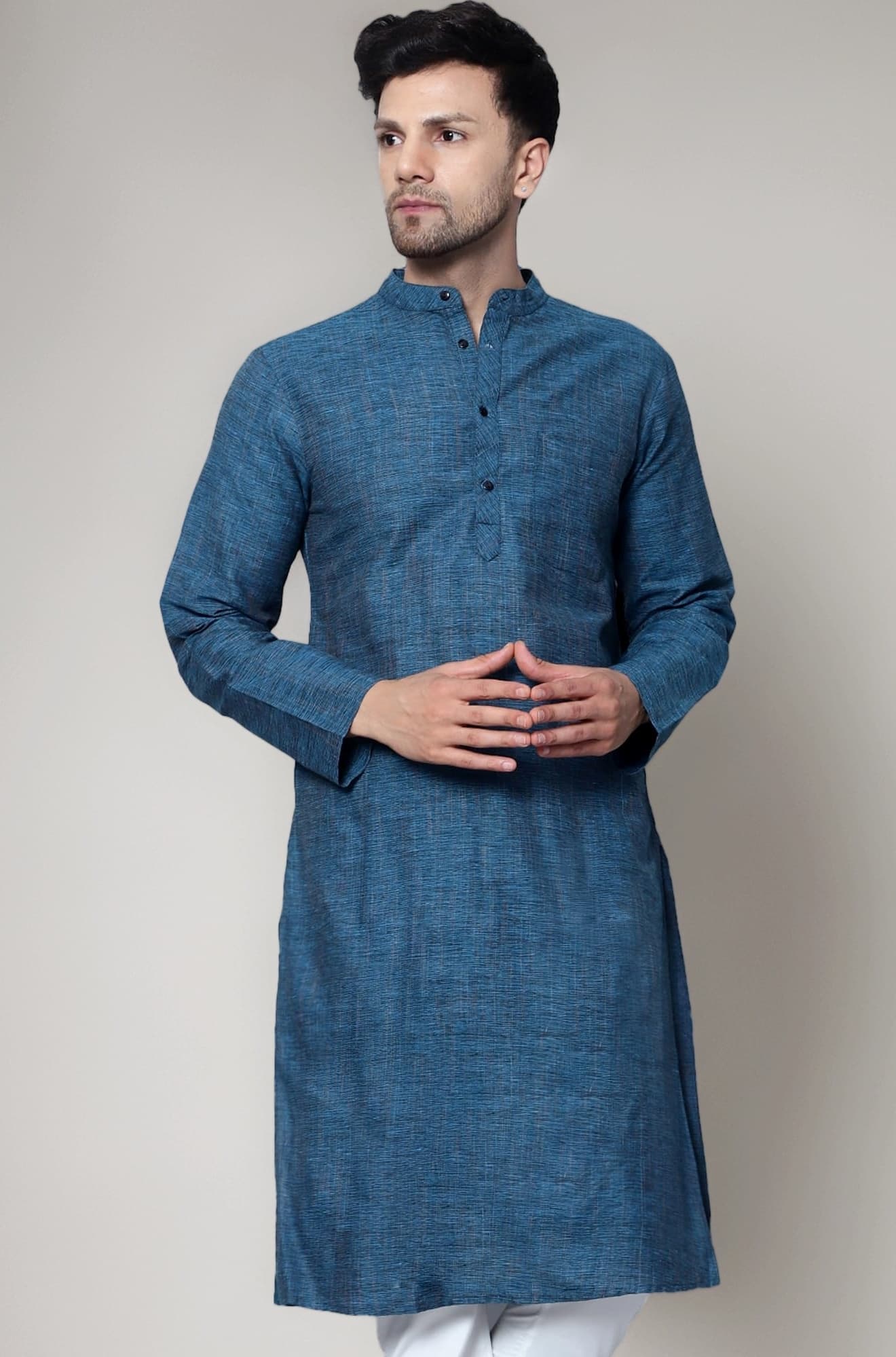 LATEST CHIKAN Men's Cotton Regular Textured Long Kurta Full Sleeves - Casual Ethnic Wear