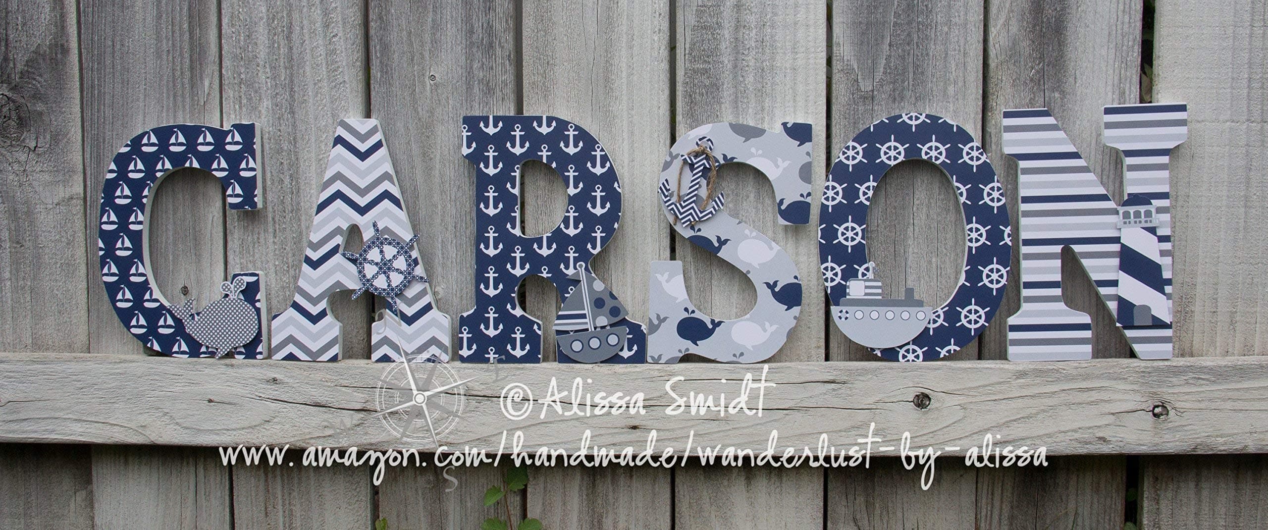 Nautical Themed Custom Wooden Nursery Letters - PRICE PER LETTER