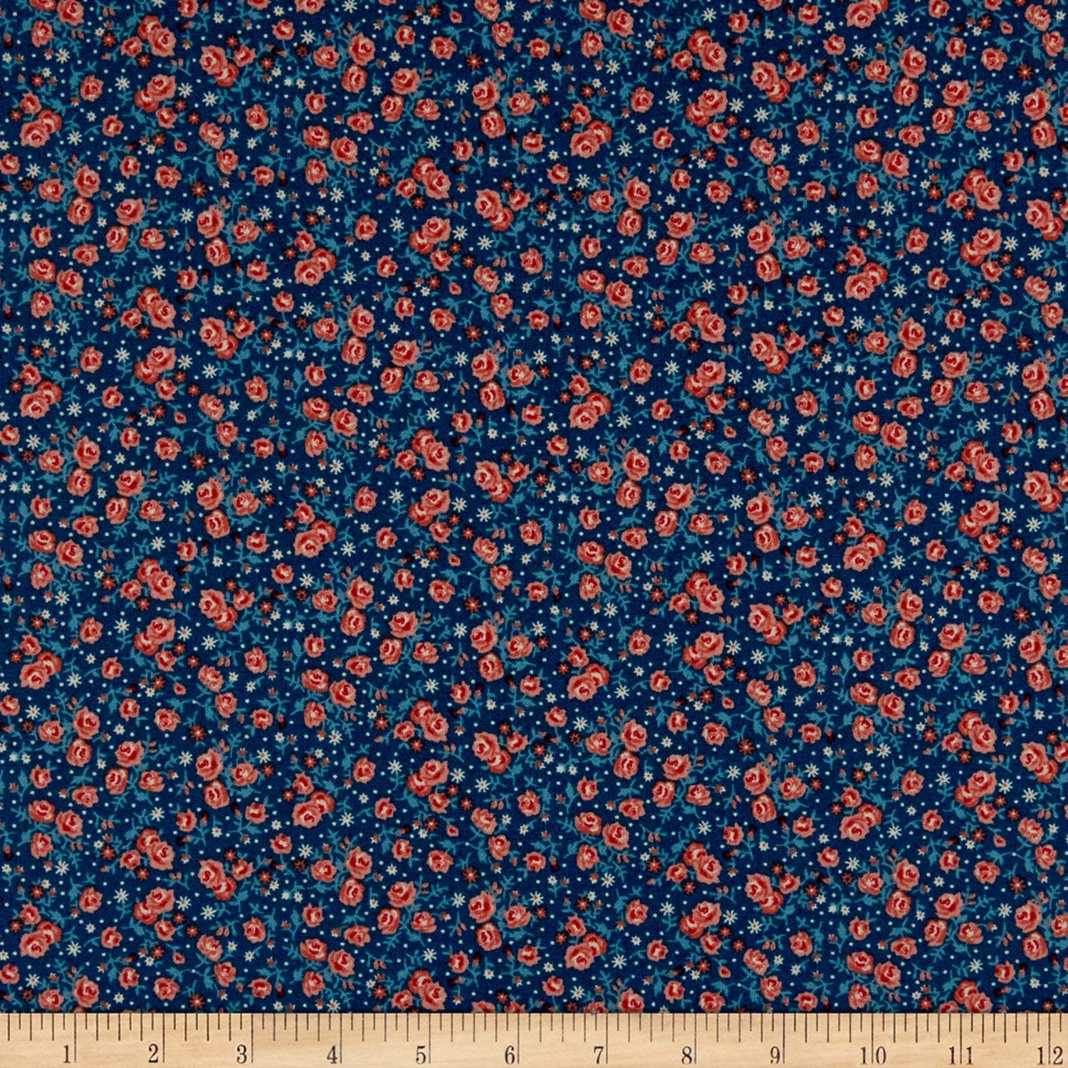 Andover/Makower UK Stitch in Time Ditzy Floral Blue Quilt Fabric