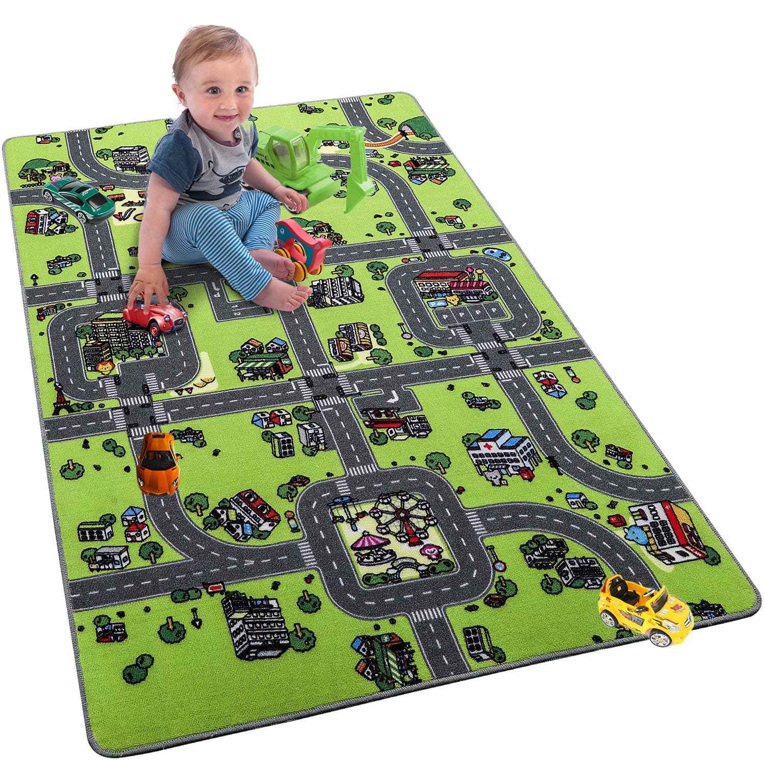 Softlife Kids Carpet Play Mat Rug Large 48" x 70" City Life Great for Playing with Cars Children Area Rugs for Bedroom Playroom Nursery