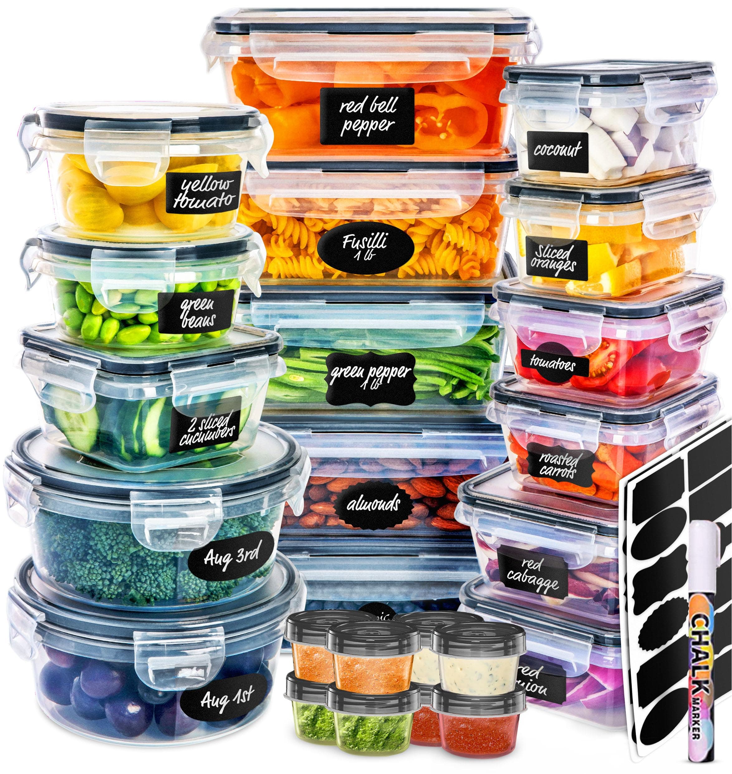 50 PCS Plastic Food Storage Containers with Lids (24 Containers & 24 Lids), Leakproof BPA-Free Containers for Kitchen Organization, Meal Prep, Reusable Lunch Container - (Pack of 50)