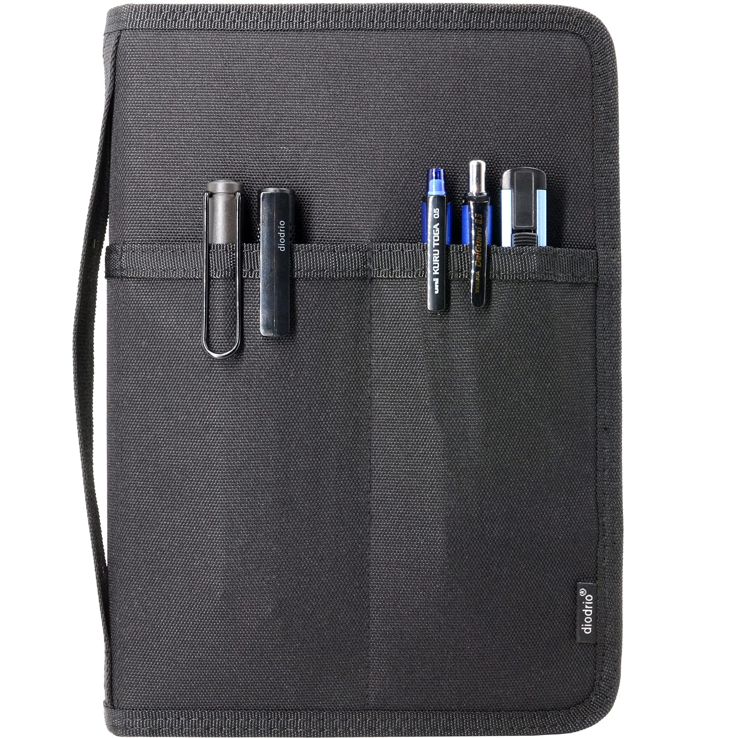 diodrio A5 Zipper Journal Notebook Cover with YKK Zipper for 5.5 x 8.25 Moleskine Cahier A5 LEUCHTTURM Planners Sketchbook, Pen Loop, Water Resistant, Refillable, Cover Pockets, Black
