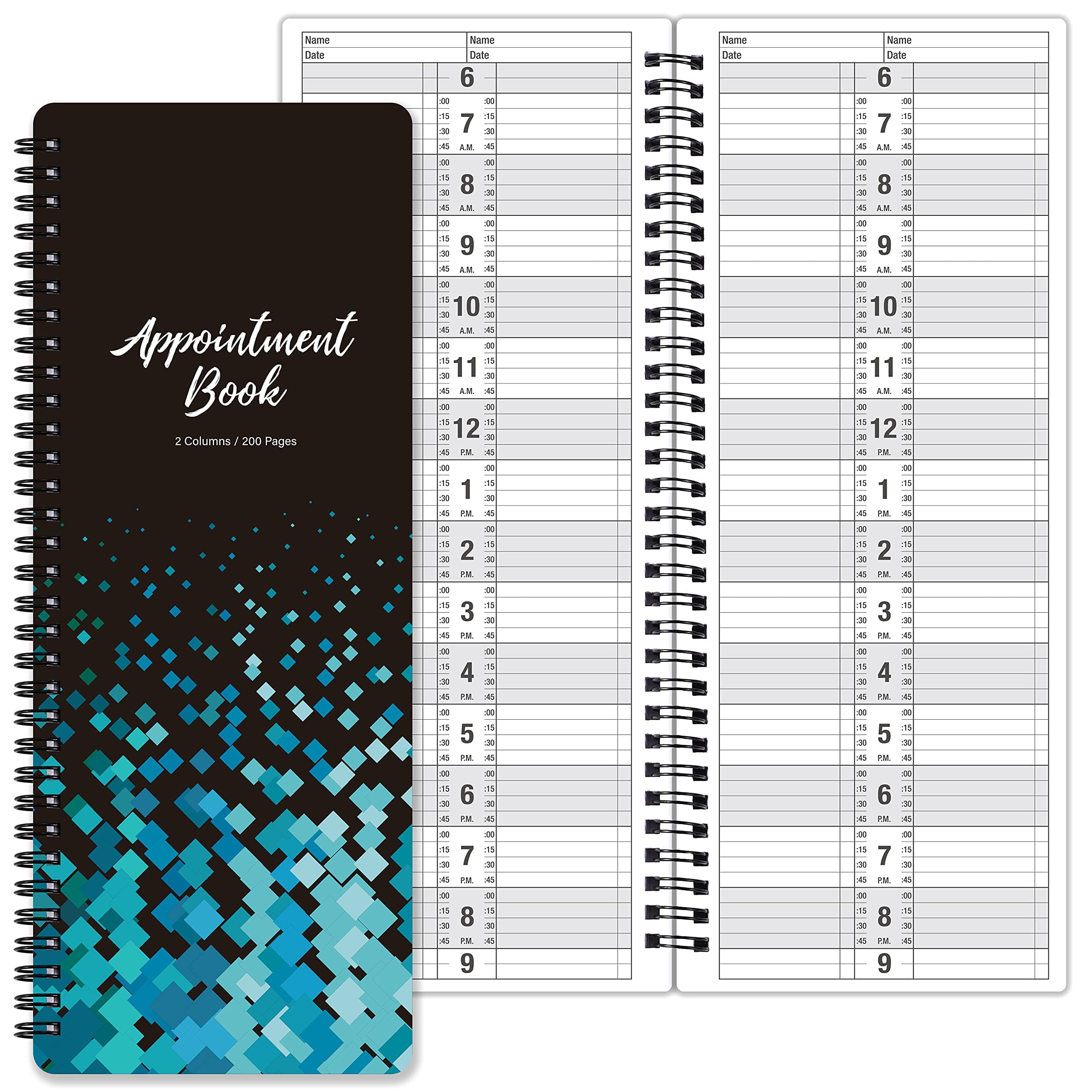 Poluma Salon Appointment Book - 11.5" x 4.7", 2 Columns, Undated, 6 AM - 9 PM, Twin-Wire Binding, 200 Pages, Hair Stylist - Black