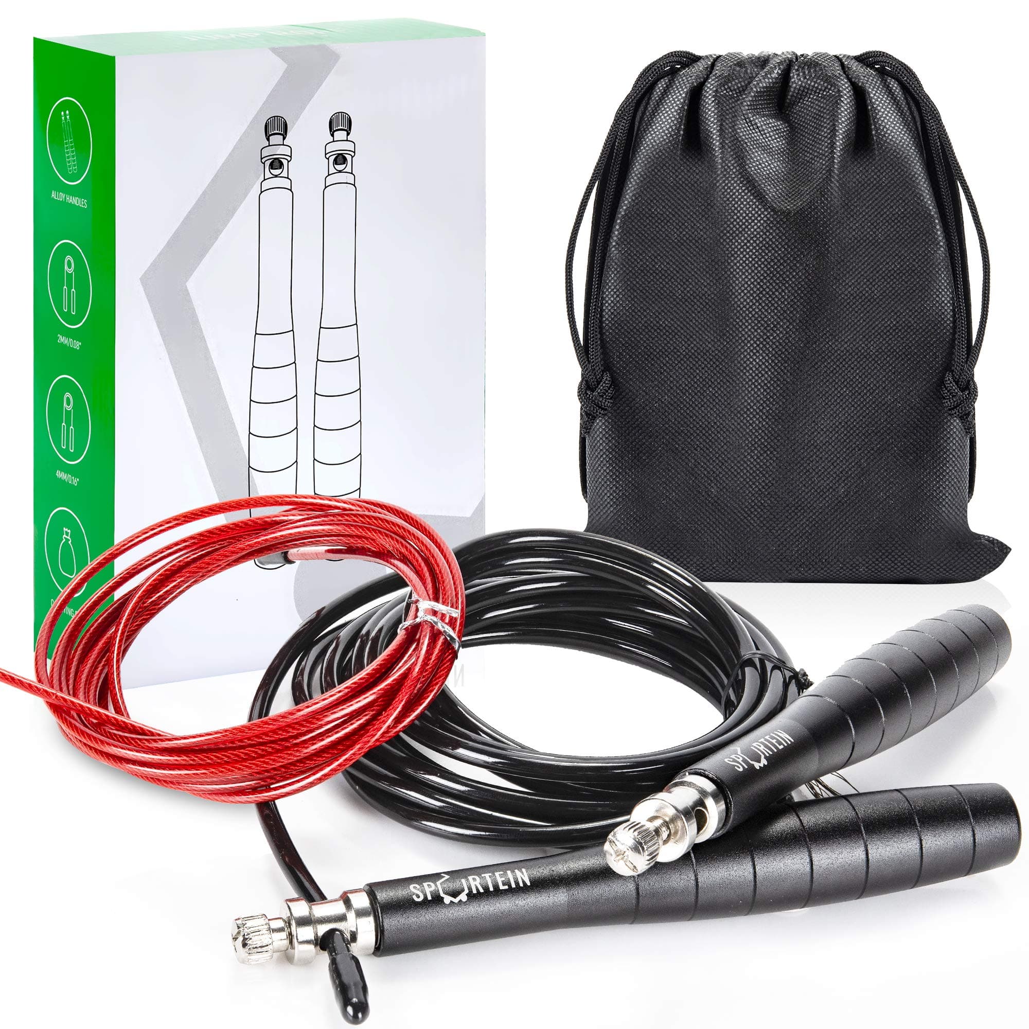 Sportein Jump rope Workout, Weighted & Speed Jump Ropes for Fitness, Skipping Rope for Exercise, Jumping Rope, Crossfit Jump Rope Women, Men, Adults, Kids, Exercise Jump rope, Speed Rope Skipping