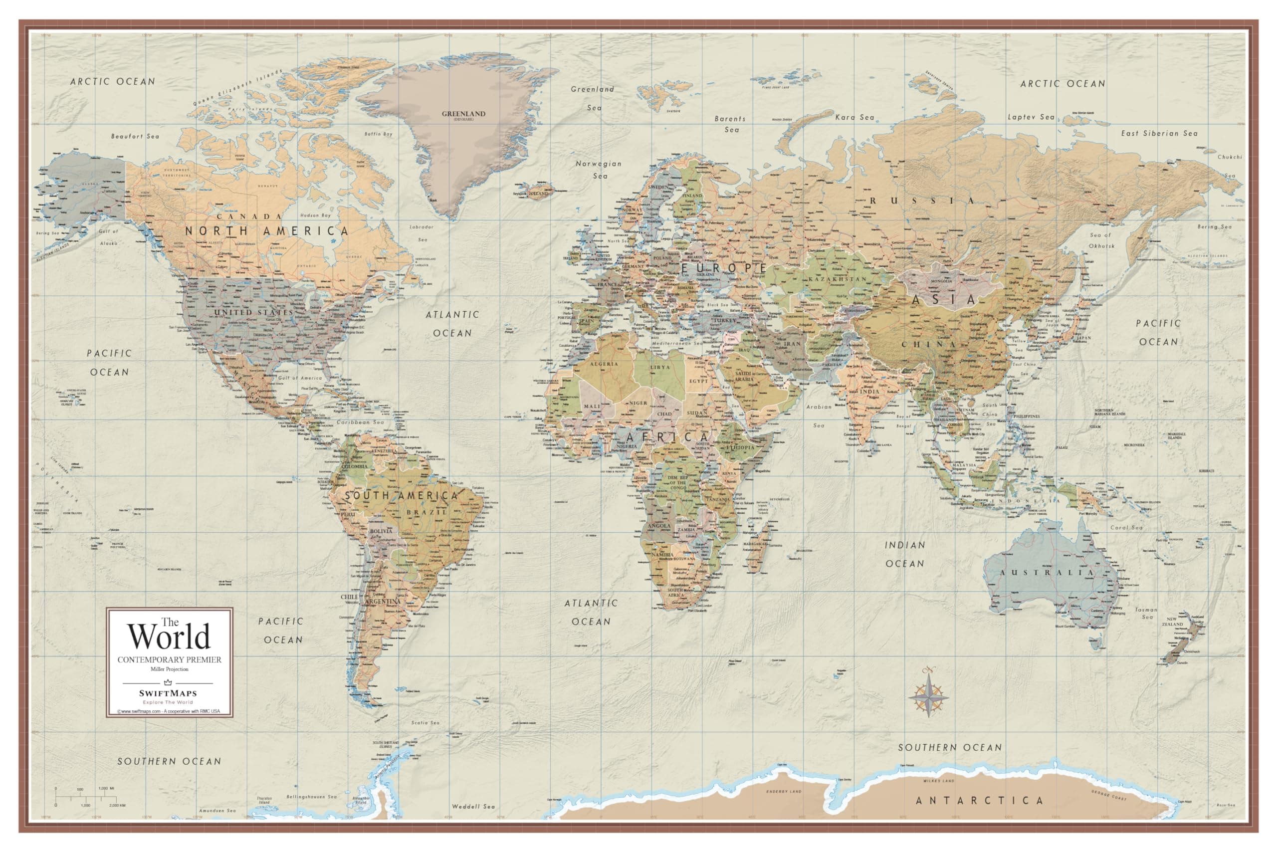 Swiftmaps World Contemporary Elite Wall Map Poster Mural 24h X 36w (paper New