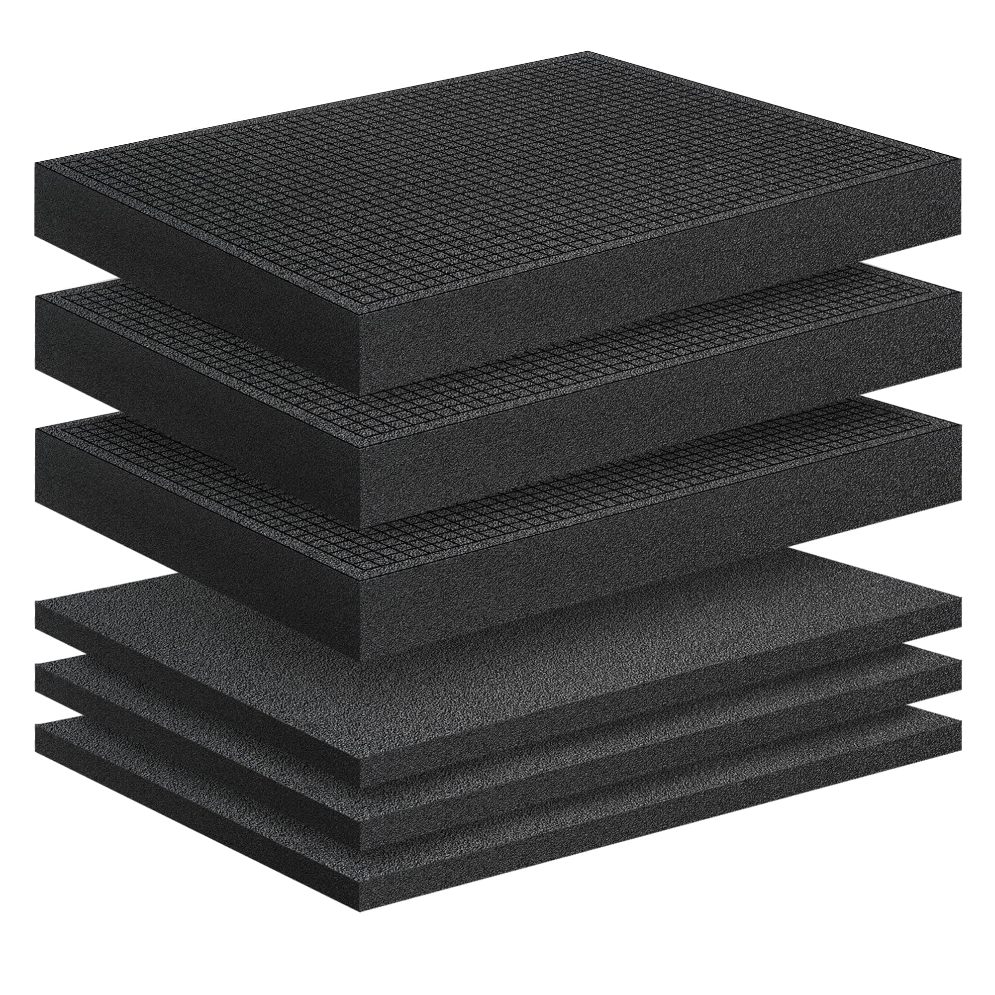 6 PCS Pick Apart Foam Insert- 3 PCS 16*12*0.4in Pads 3 PCS 16*12*2in Pluck Foam Pre Cubed Insert Pre Separated Cube Sheet with Bottom Use for Interlocking Cases Tool Box Board Storage Drawer Pad