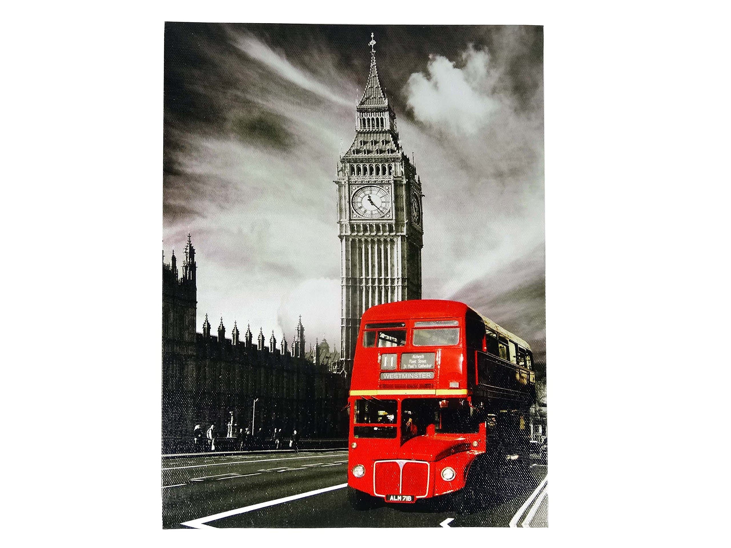 Canvas Print of London Big Ben and the Red Bus - Ready to go on the Wall
