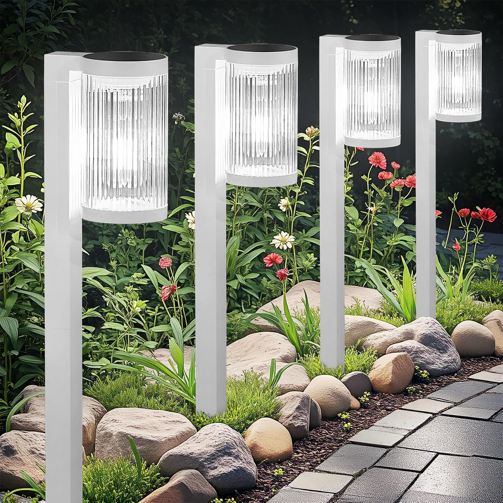 Solar Pathway Lights Outdoor 6 Pack Upgraded Outdoor Solar Lights for Outdoor Super Bright Up to 12 Hours, IP65 Waterproof Solar Garden Lights for Garden Landscape Pathway Sidewalk Decoration (Cool