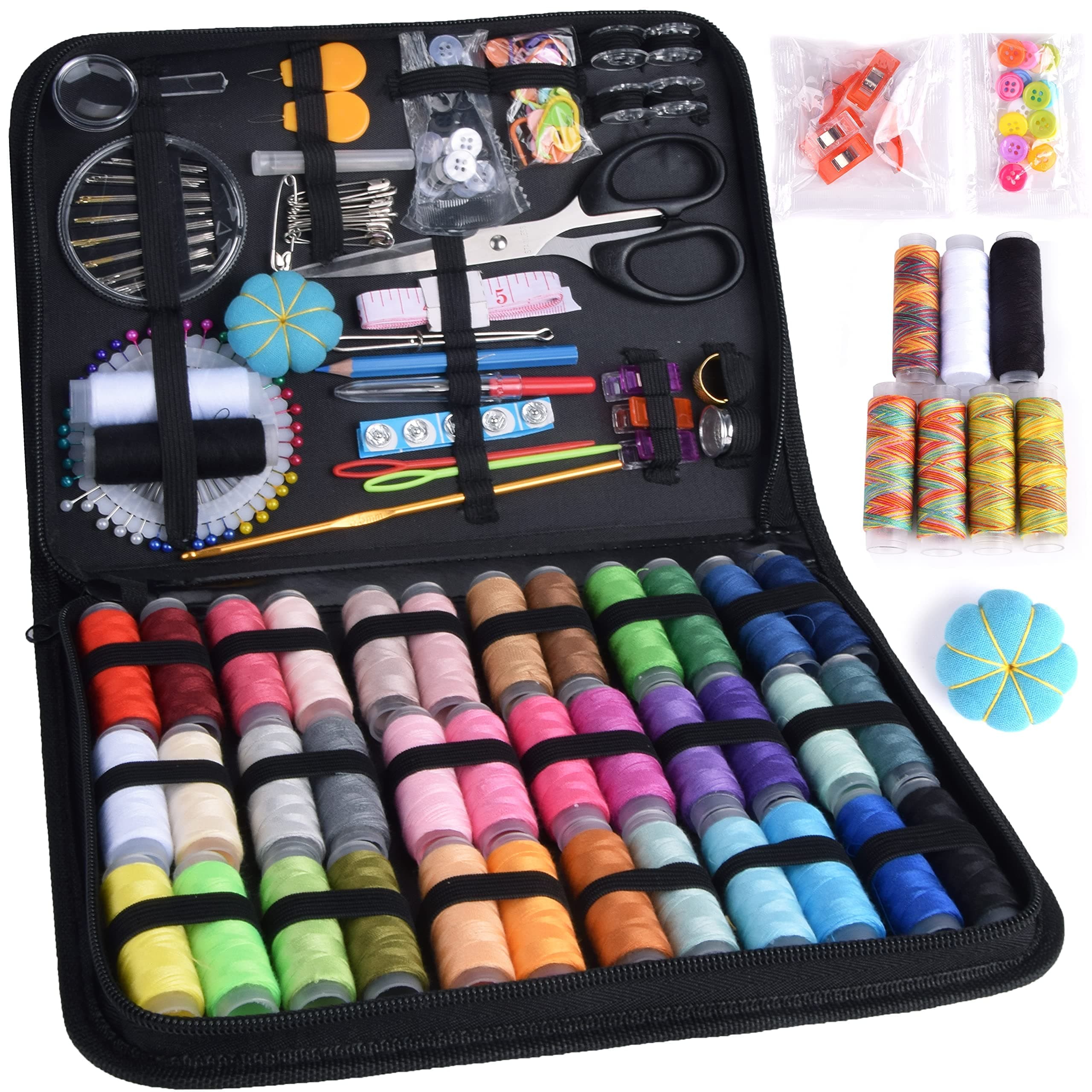 Excefore Sewing Kit, 226 Premium Sewing Supplies with PU Case, 43 XL Thread Spools, Thimble, Thread, Needle for Beginners/Professionals/Adults, DIY and Home Button Repair Kit