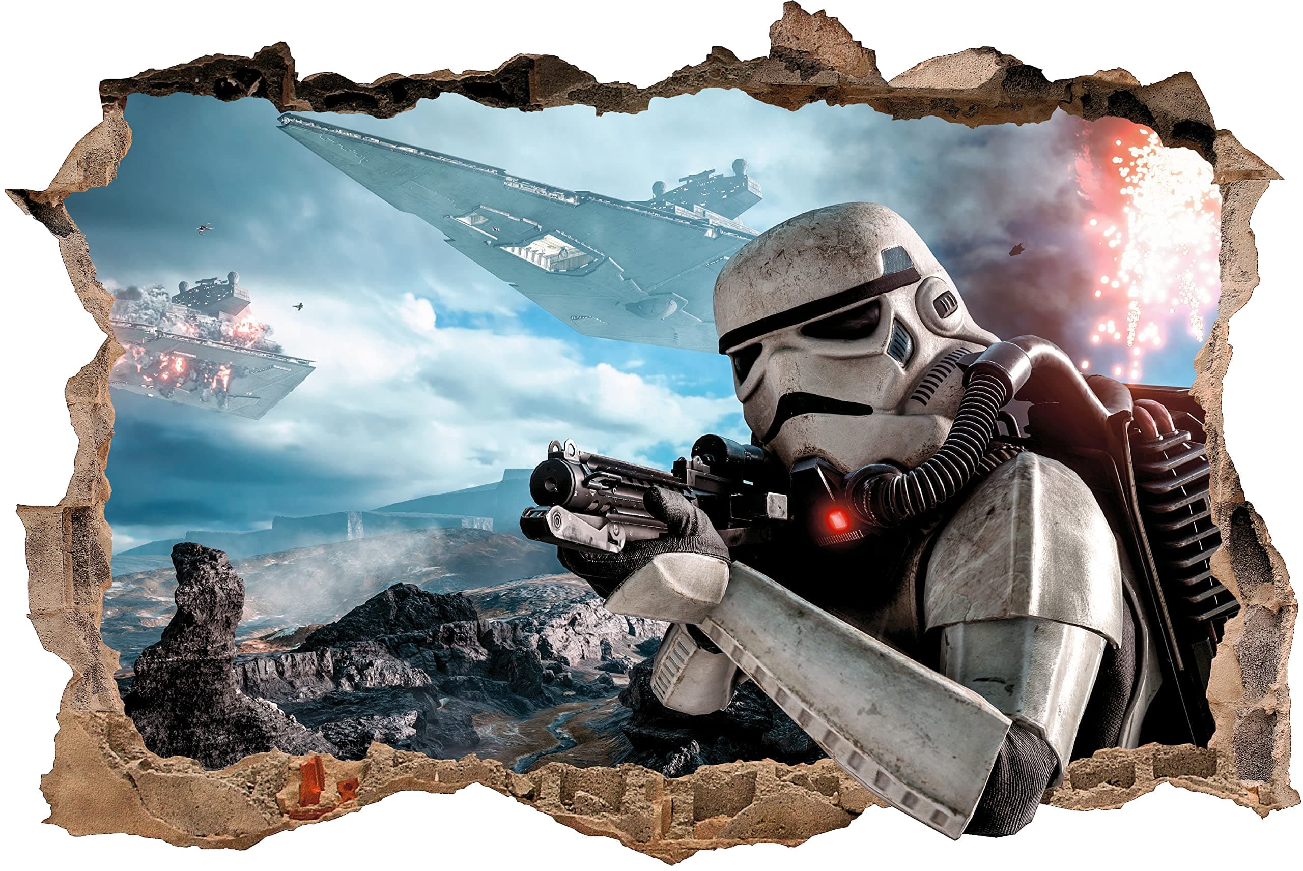 3D Hole in Wall Star Wars Storm Trooper Home Decor Wall Art Sticker Decal Print SW2 (Large)