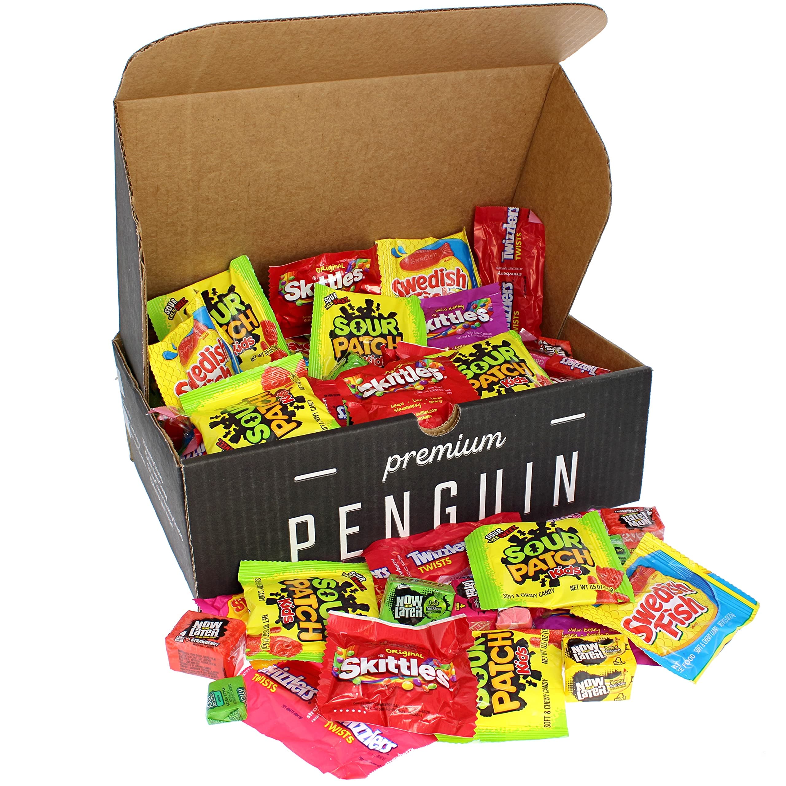 Premium Penguin Assorted Candy Gift Box Set- Bite Sized Candy Care Package Variety- Individually Wrapped Candy Snack Treats For Kids’ Birthdays, Parties, Movie Night, Holidays- Bulk Fun Mix For The Whole Family