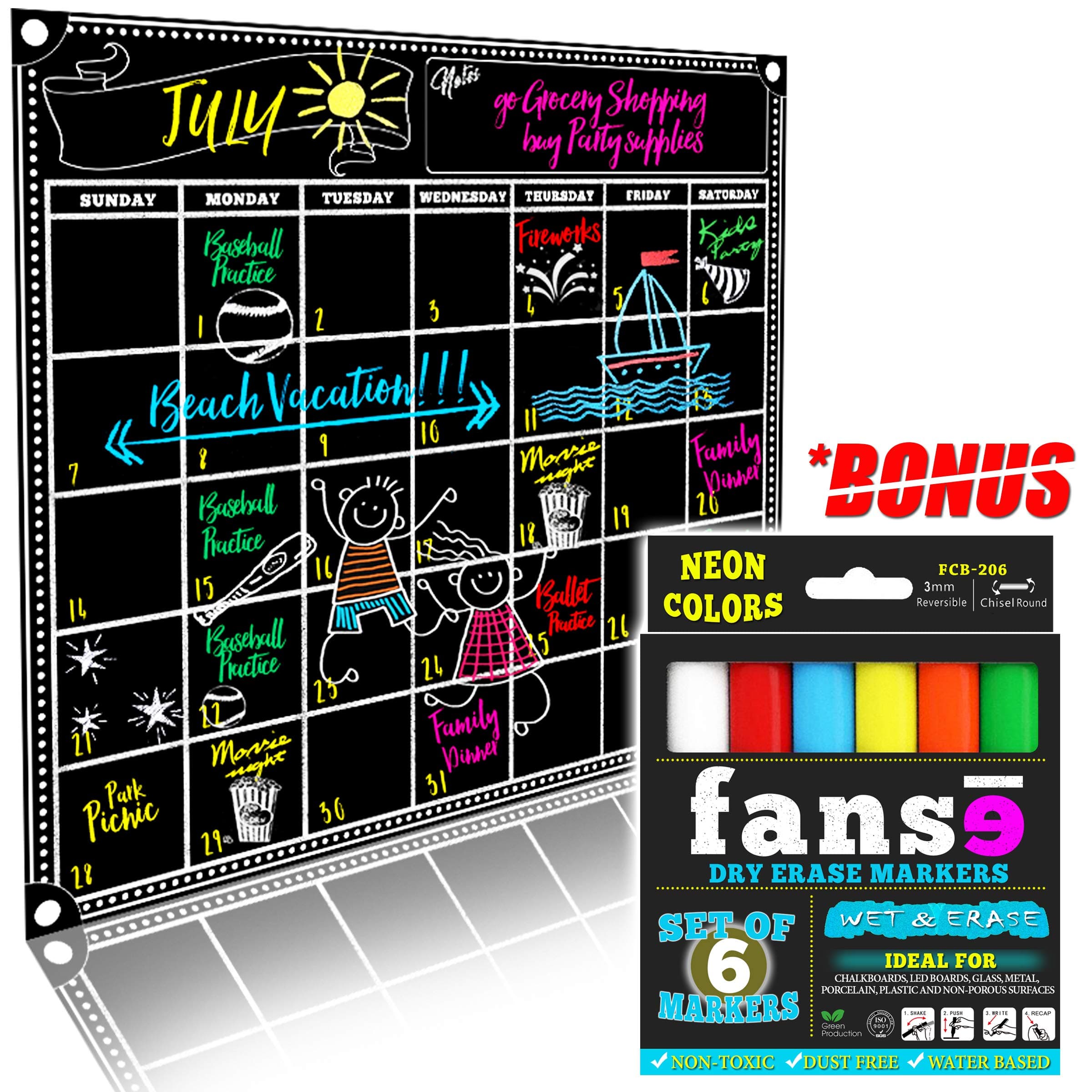 18" x 14" Dry Erase Monthly Magnetic Calendar for Refrigerator with Marker Set, Magnetic Fridge Calendar and Black Board for Classroom, Dorm