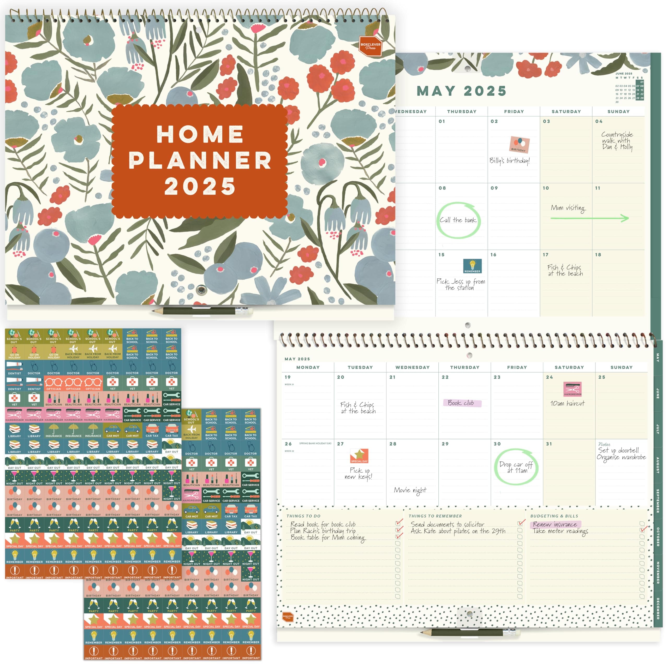 Boxclever Press Home Planner 2025 Calendar UK. Large Wall Calendar 2025 runs Now - Dec '25. Family Calendar 2025 with Monthly Checklists, Tabs & Stickers.