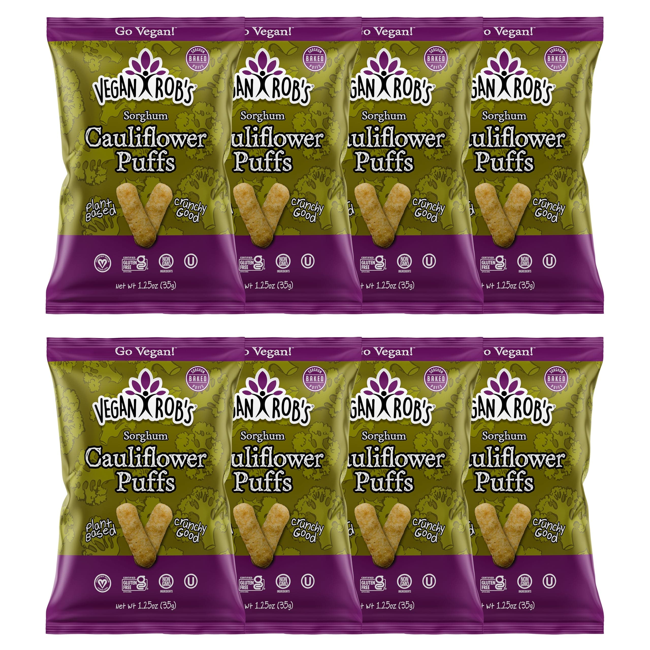 Vegan Rob's Cauliflower Puffs Clean & Sustainable with a Great Veggie Taste - Plant-Based & Gluten Free Healthy Snacks for Kids & Adults - 8 Count (1.25 Ounce)